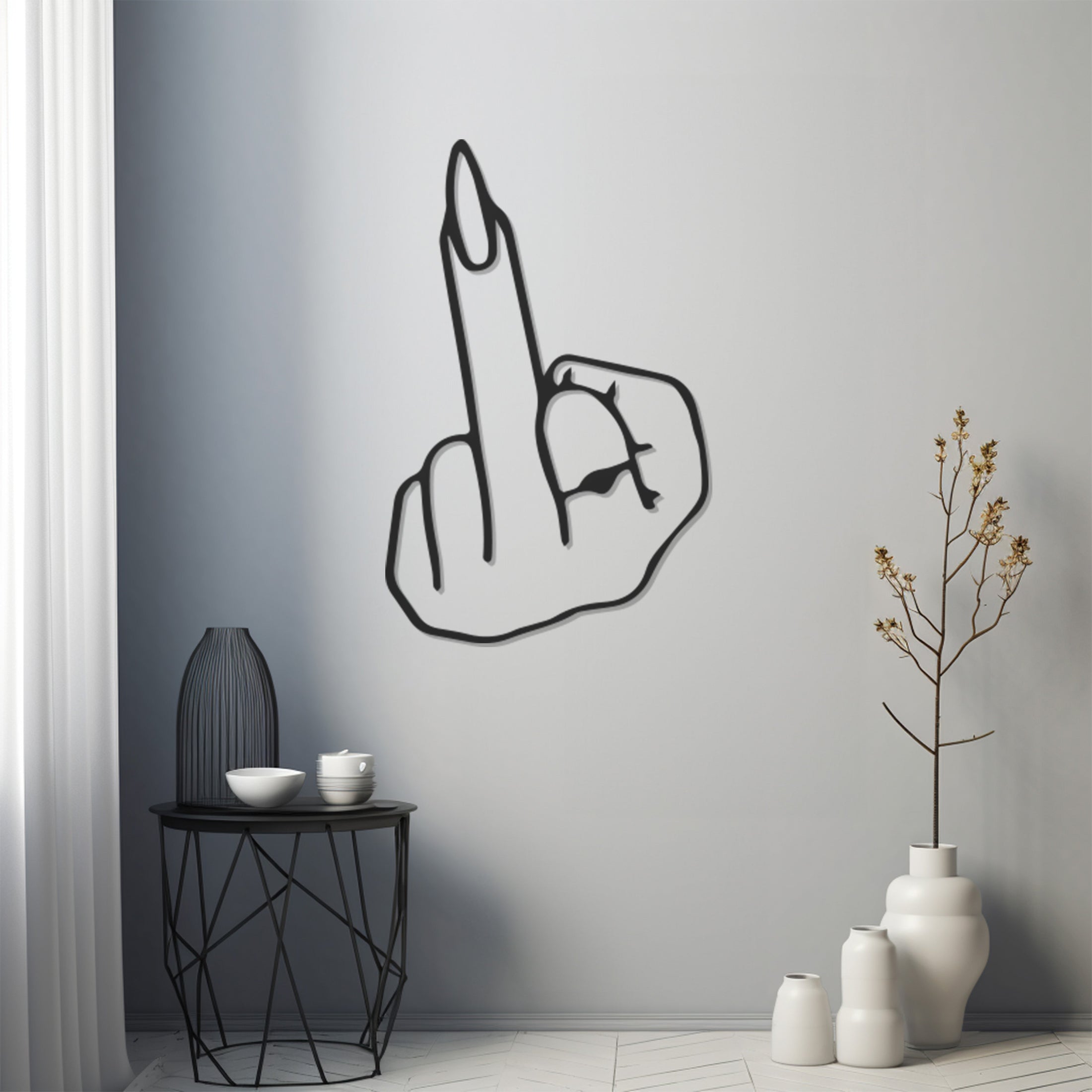 Fuck, Middle Finger Line Art Metal Wall Art