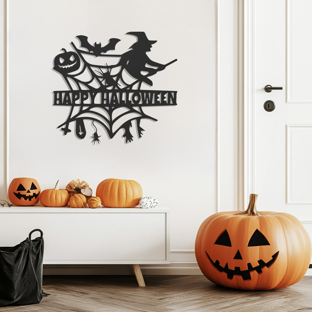 Happy Halloween Witch Design Metal Wall Art