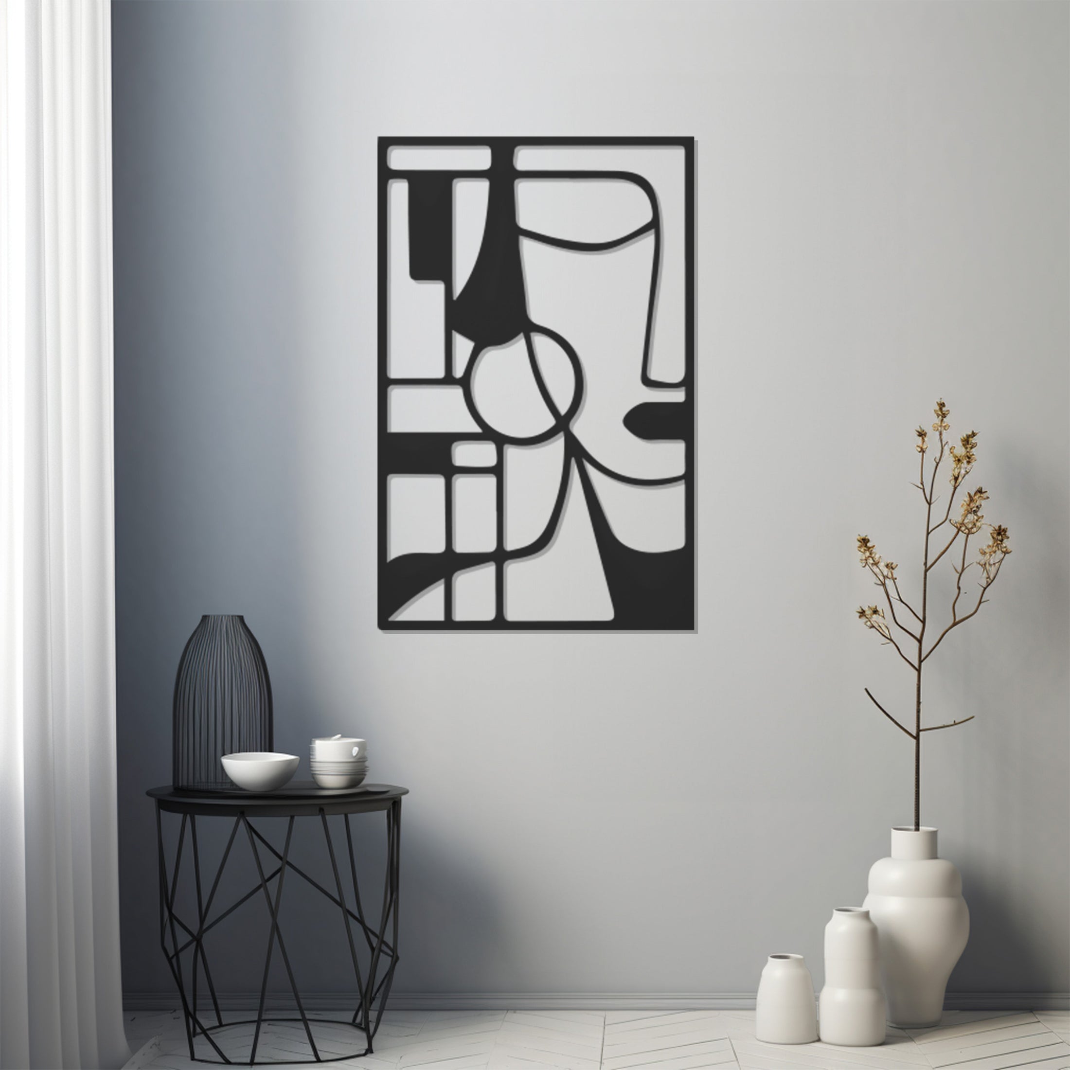 Woman With Minimalist Earrings Metal Wall Art