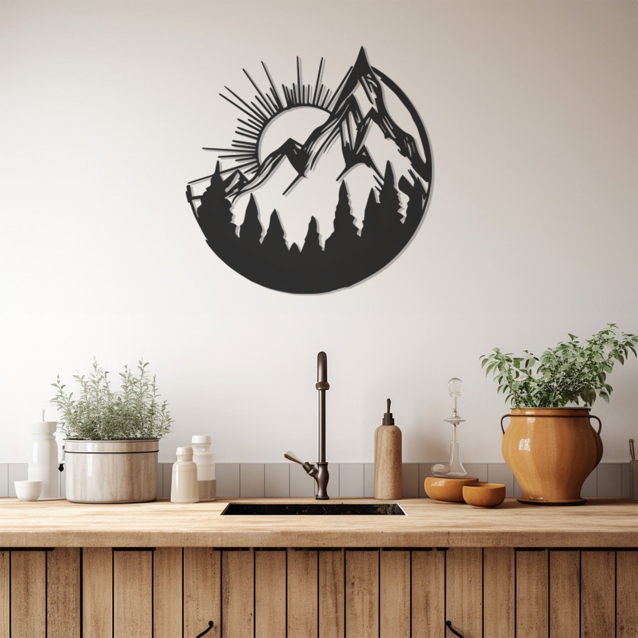 Sun Mountain And Landscape Metal Wall Art