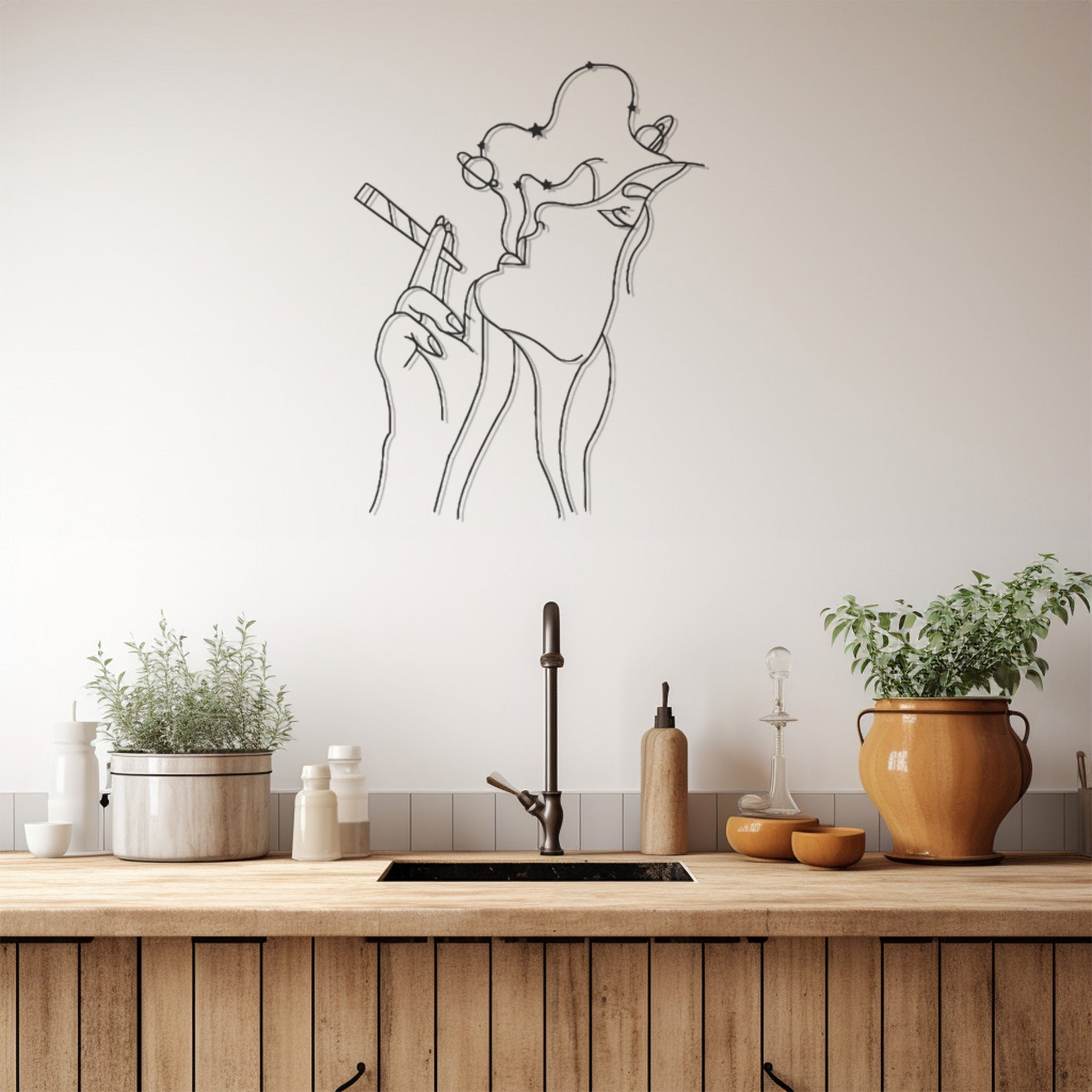 Smoking Woman Silhouette Metal Wall Art Decor