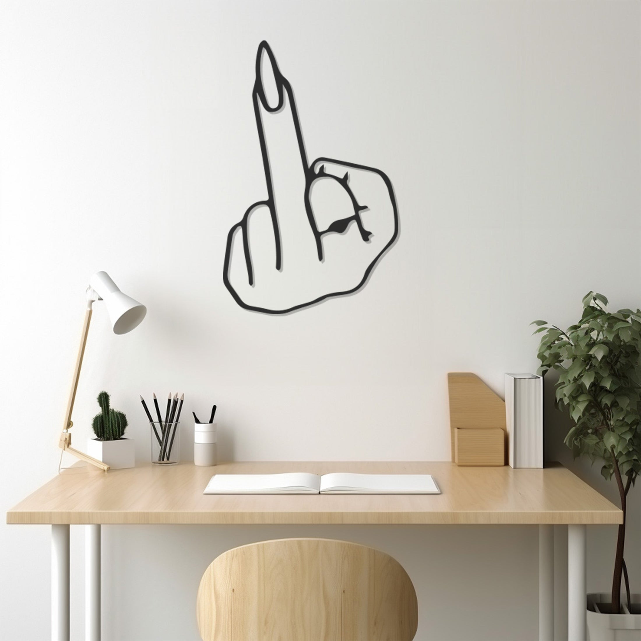 Fuck, Middle Finger Line Art Metal Wall Art