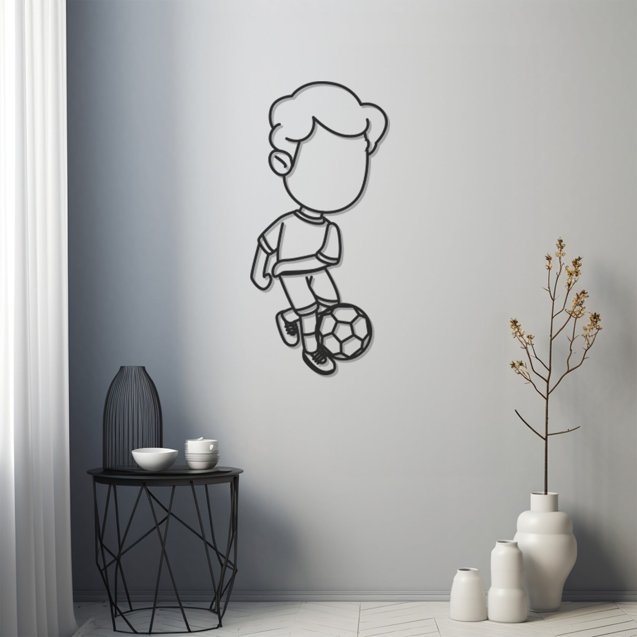 Boy And Football Metal Wall Art