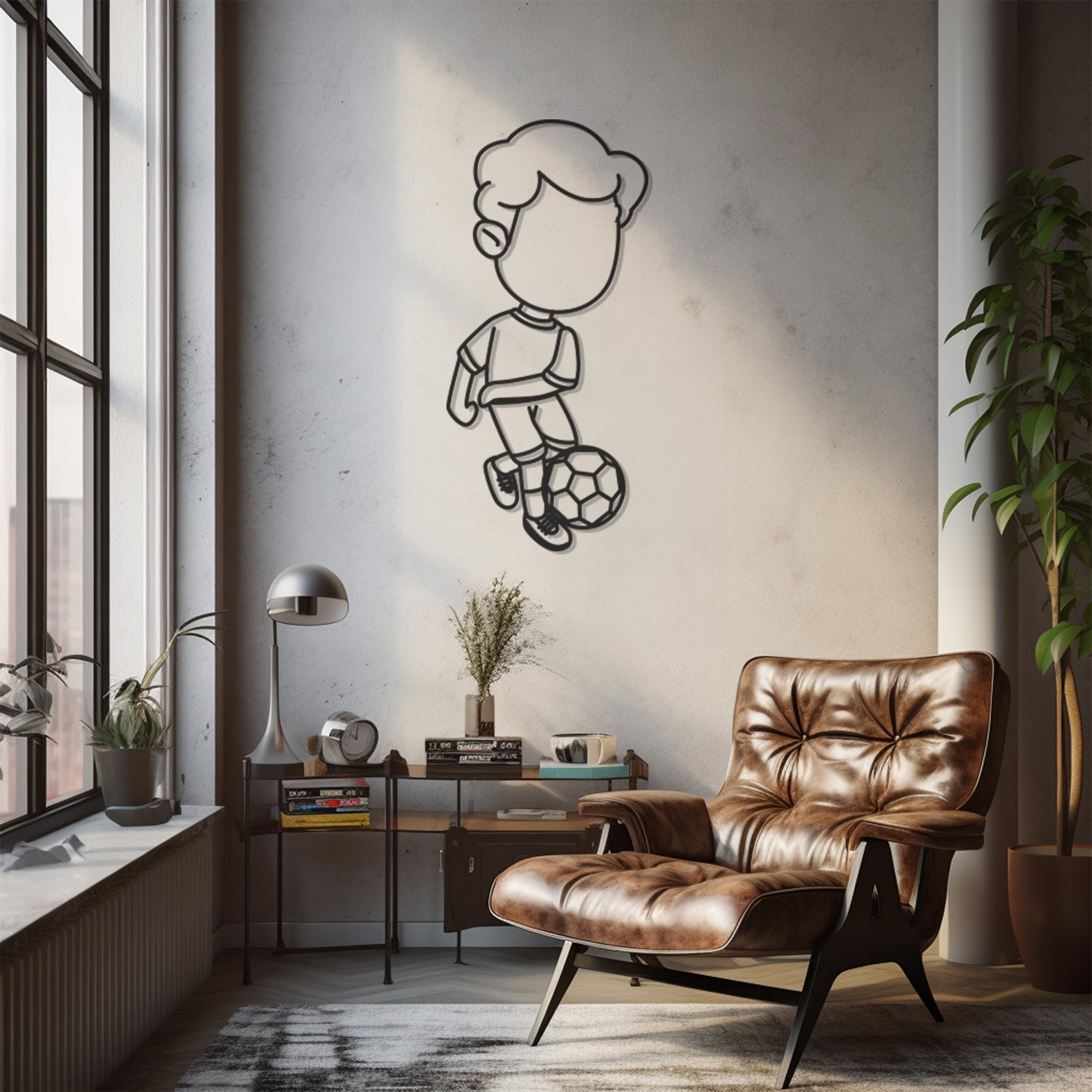 Boy And Football Metal Wall Art