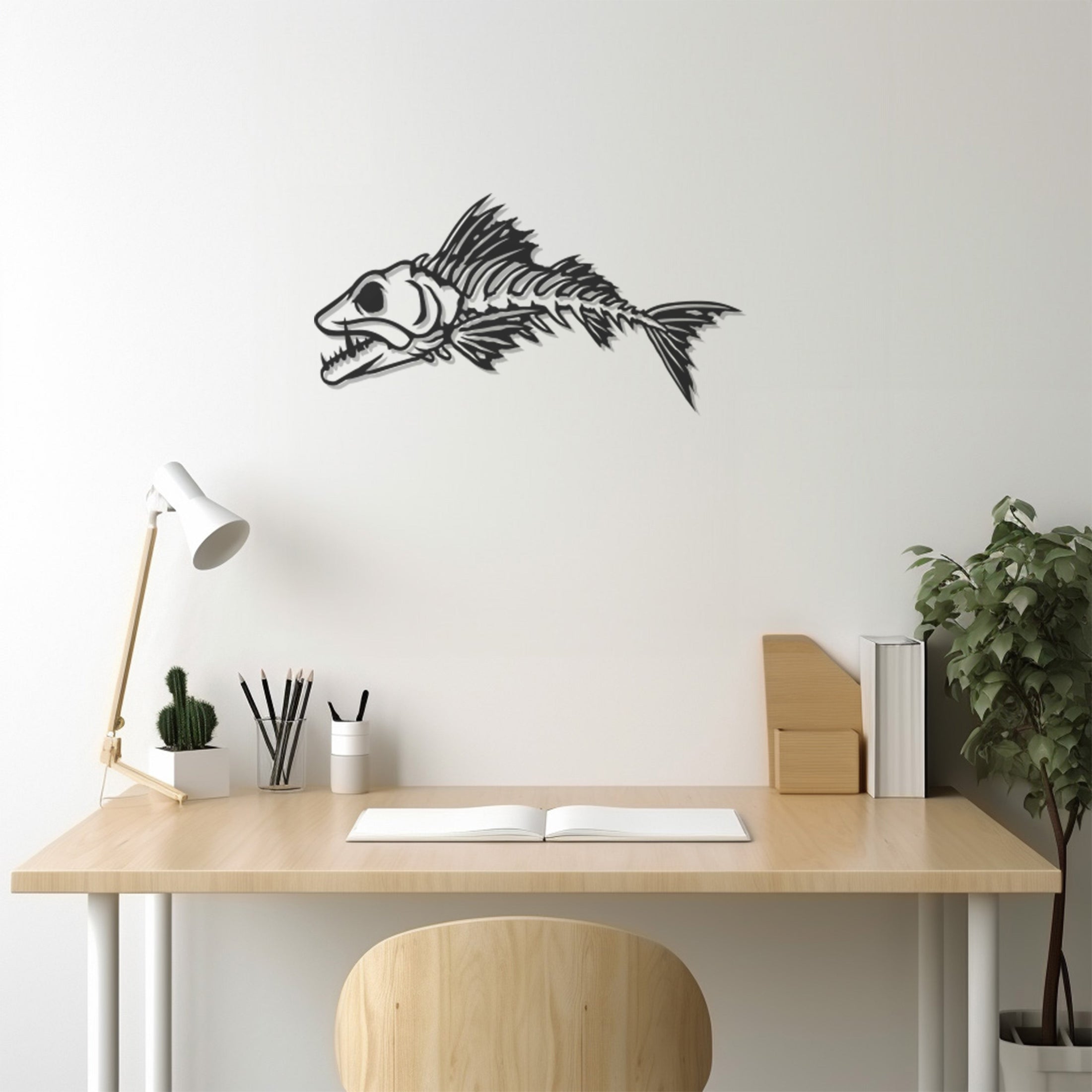 Looking Angry,Fish Skeleton Icon Metal Wall Art