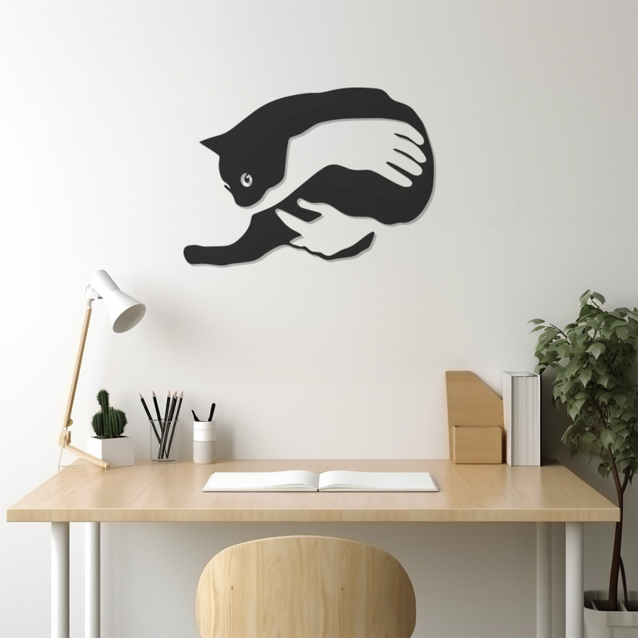 Minimalist Cat And Human Love Metal Wall Art