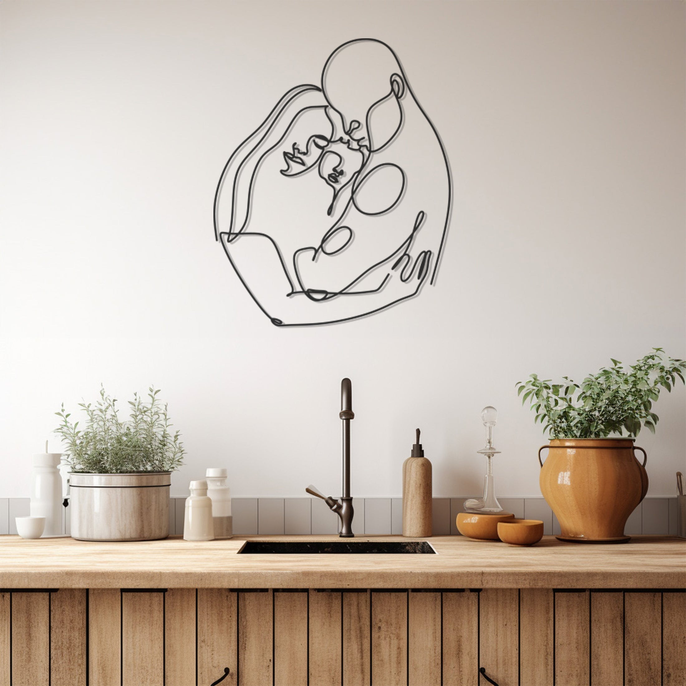 Metal Wall Decor With Lined Art Of Mum And Dad Holding Their Babies In Their Arms