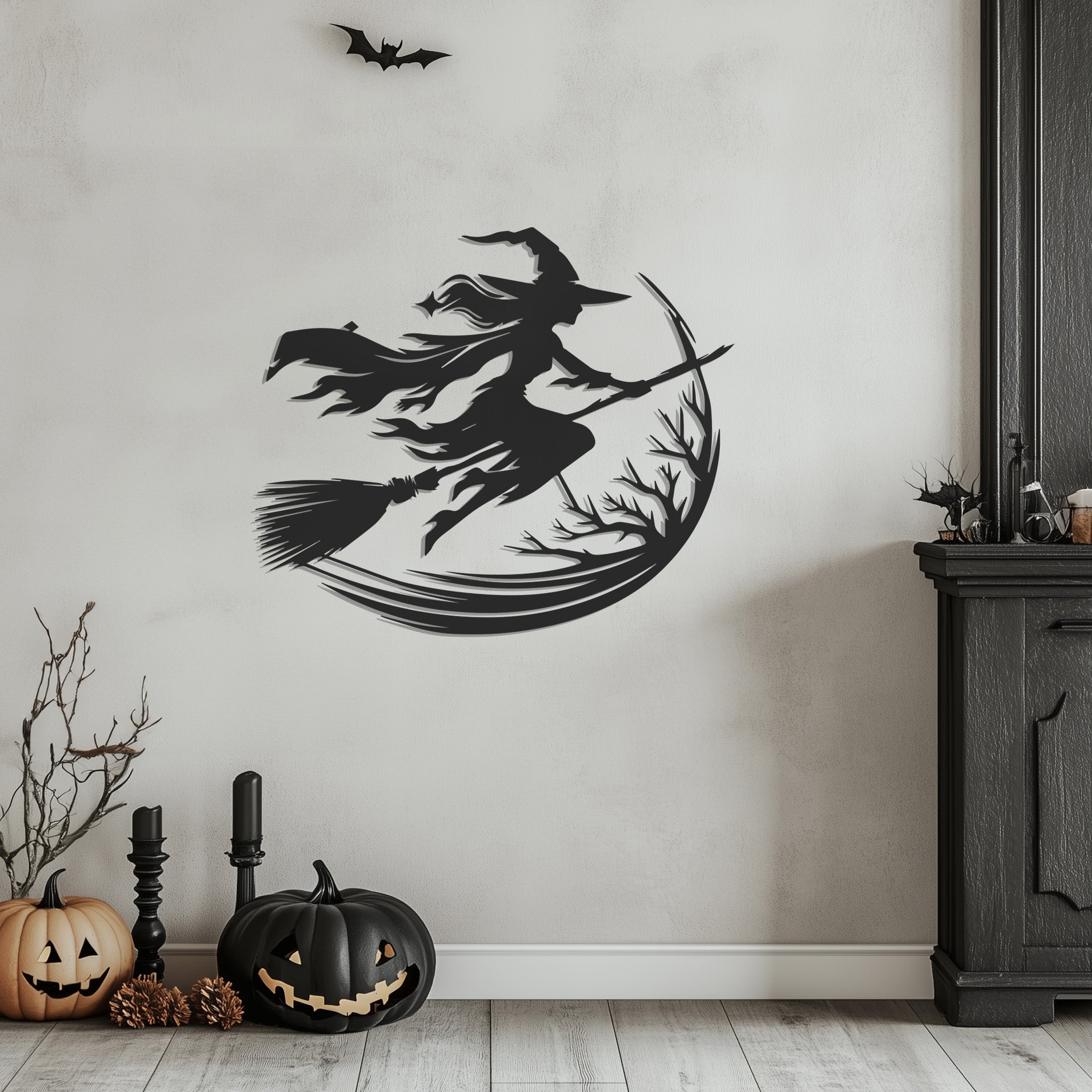 Witch Silhouette Halloween Theme Metal Wall Art