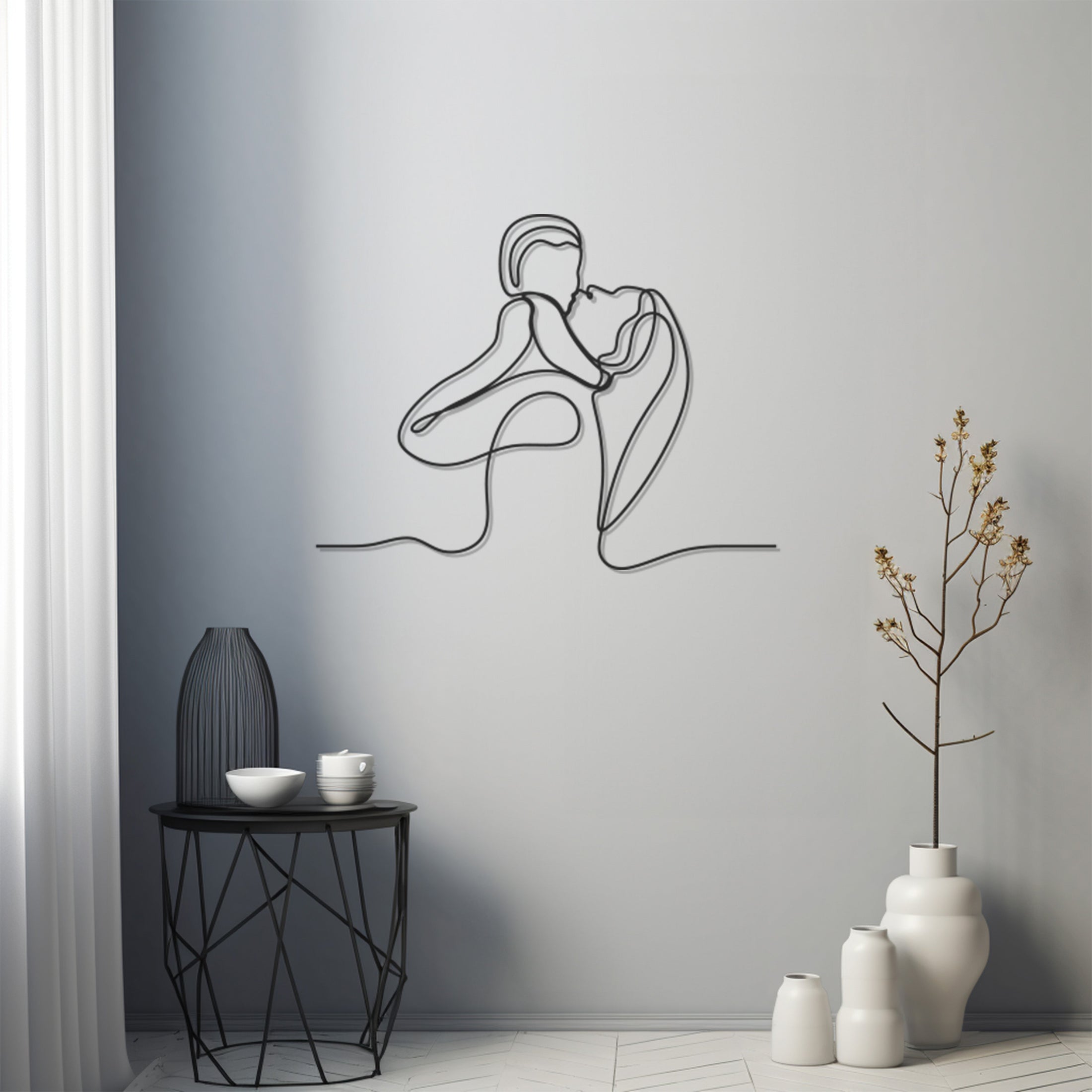 A Mother With Her Baby In Her Arms Silhouette Drawn With Metal Wall Art Lining Technique