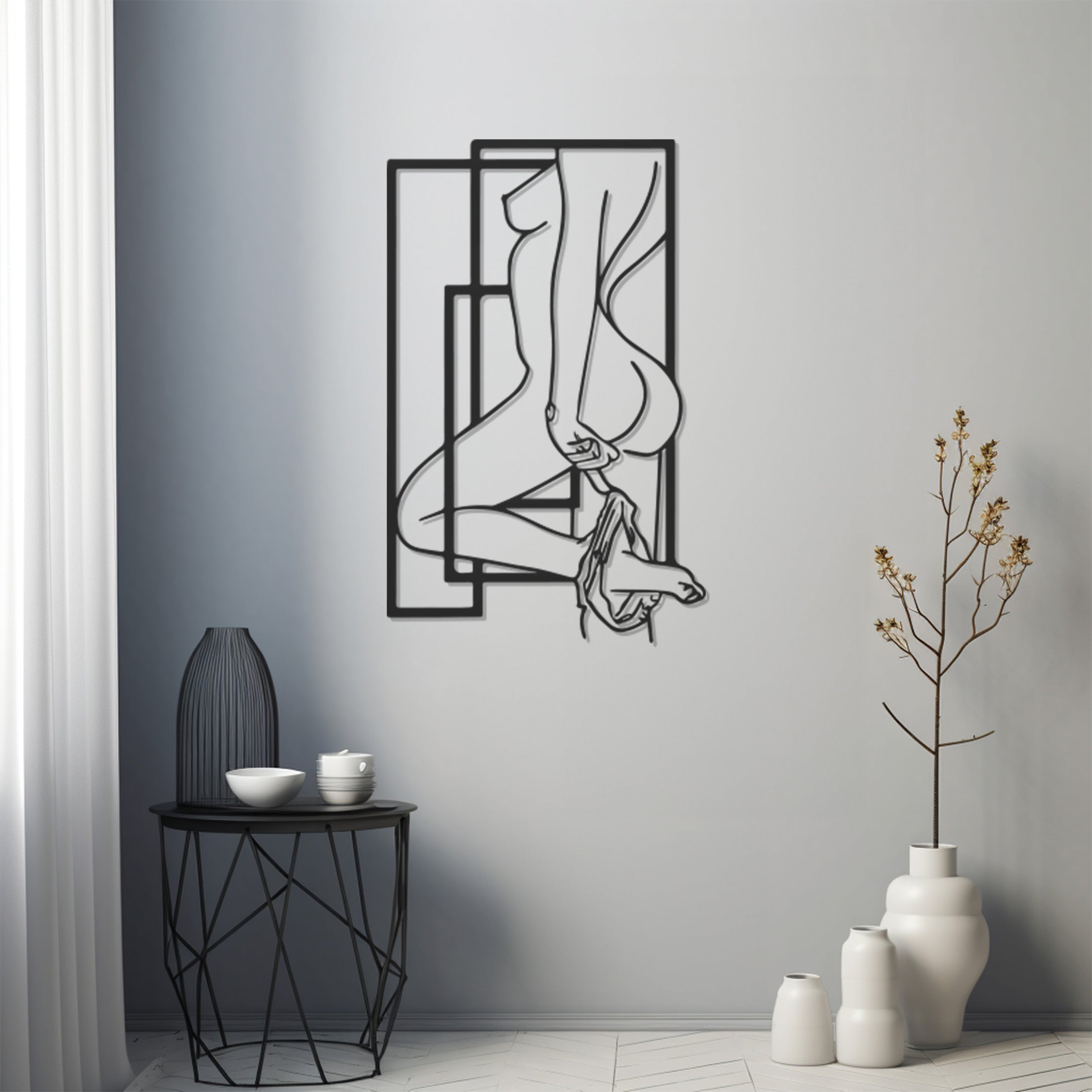 Woman Silhouette In Frame Metal Wall Art