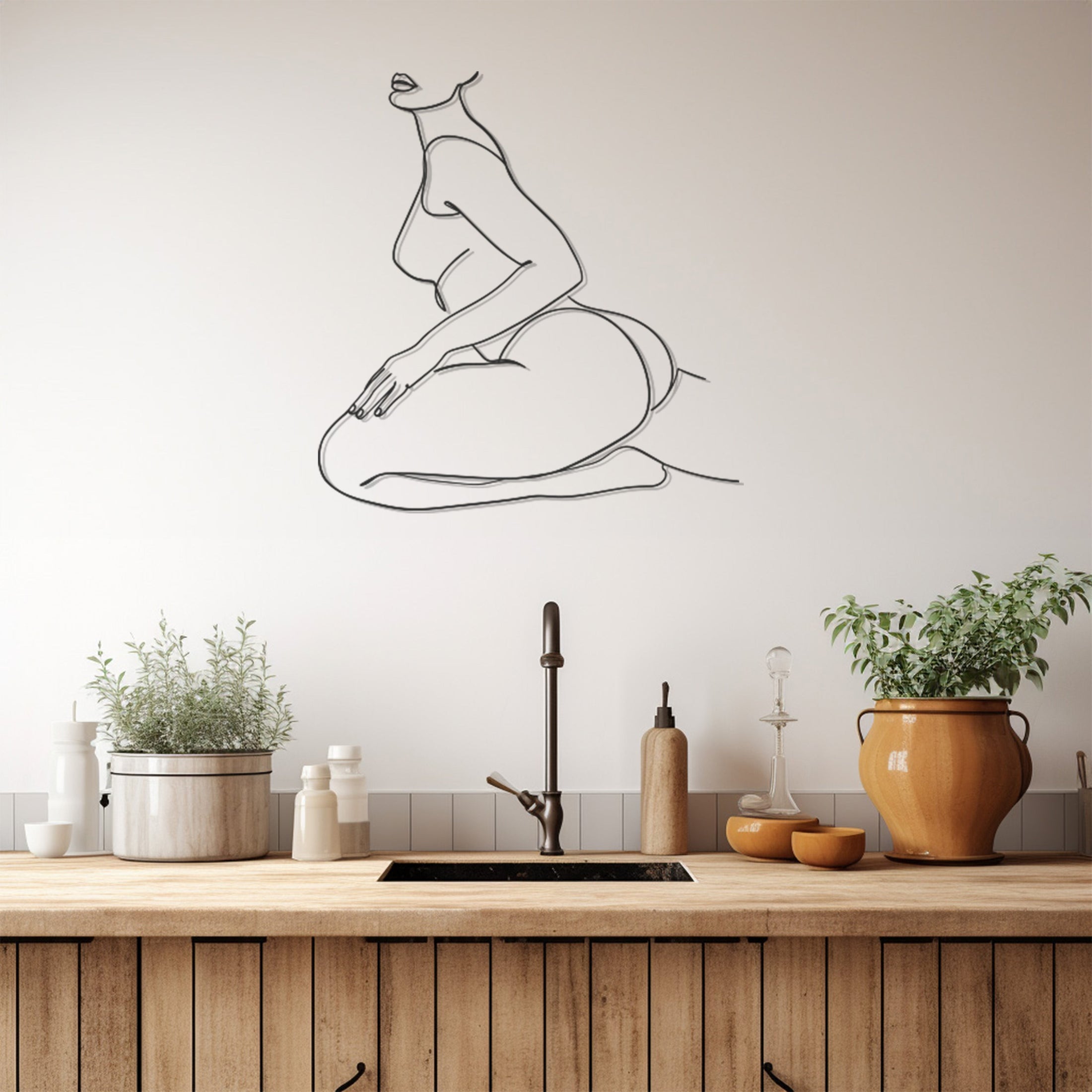 Sitting Naked Woman Line Art Metal Wall Art