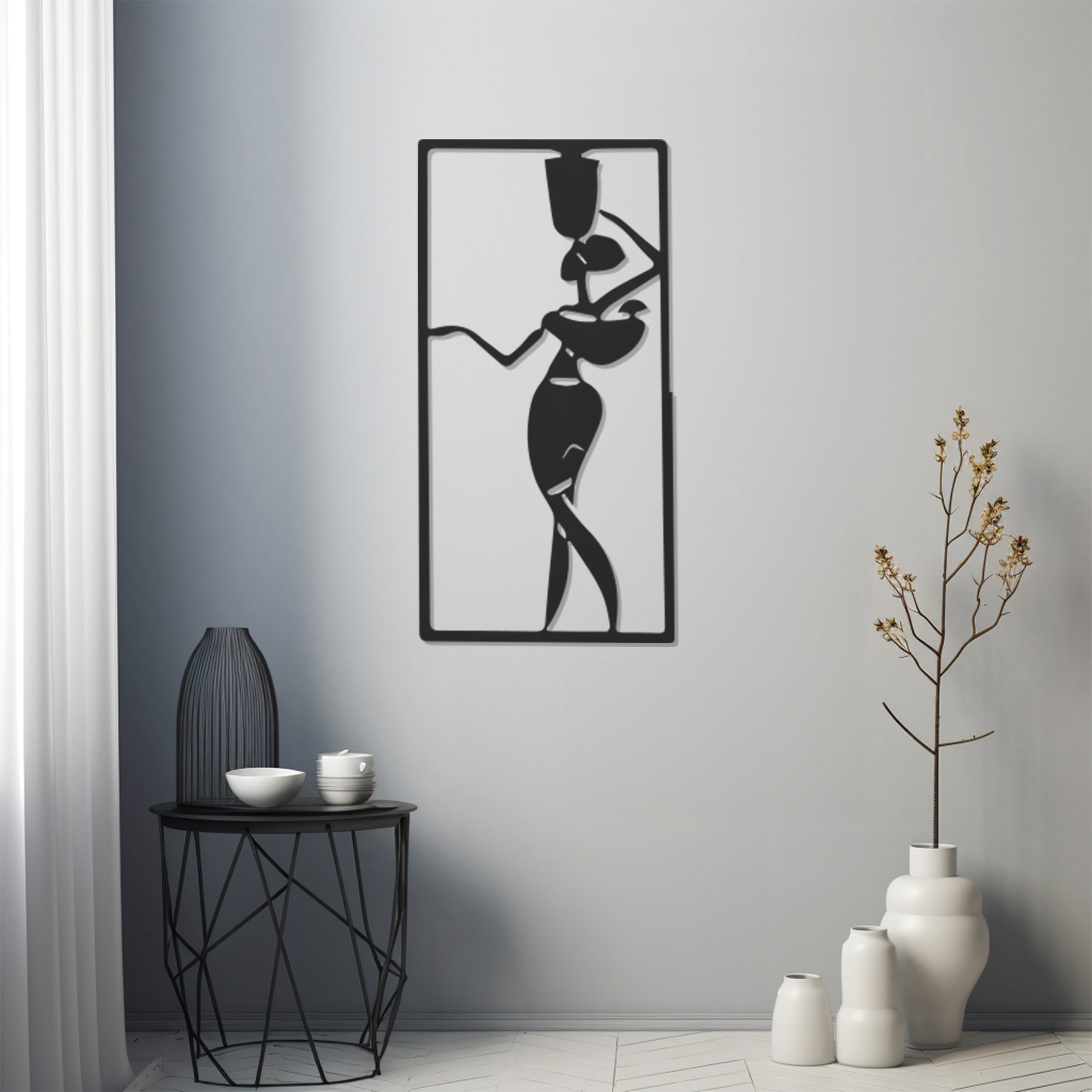 Carrying A Vase On Her Head ,African Woman Carrying A Basket Metal Wall Art