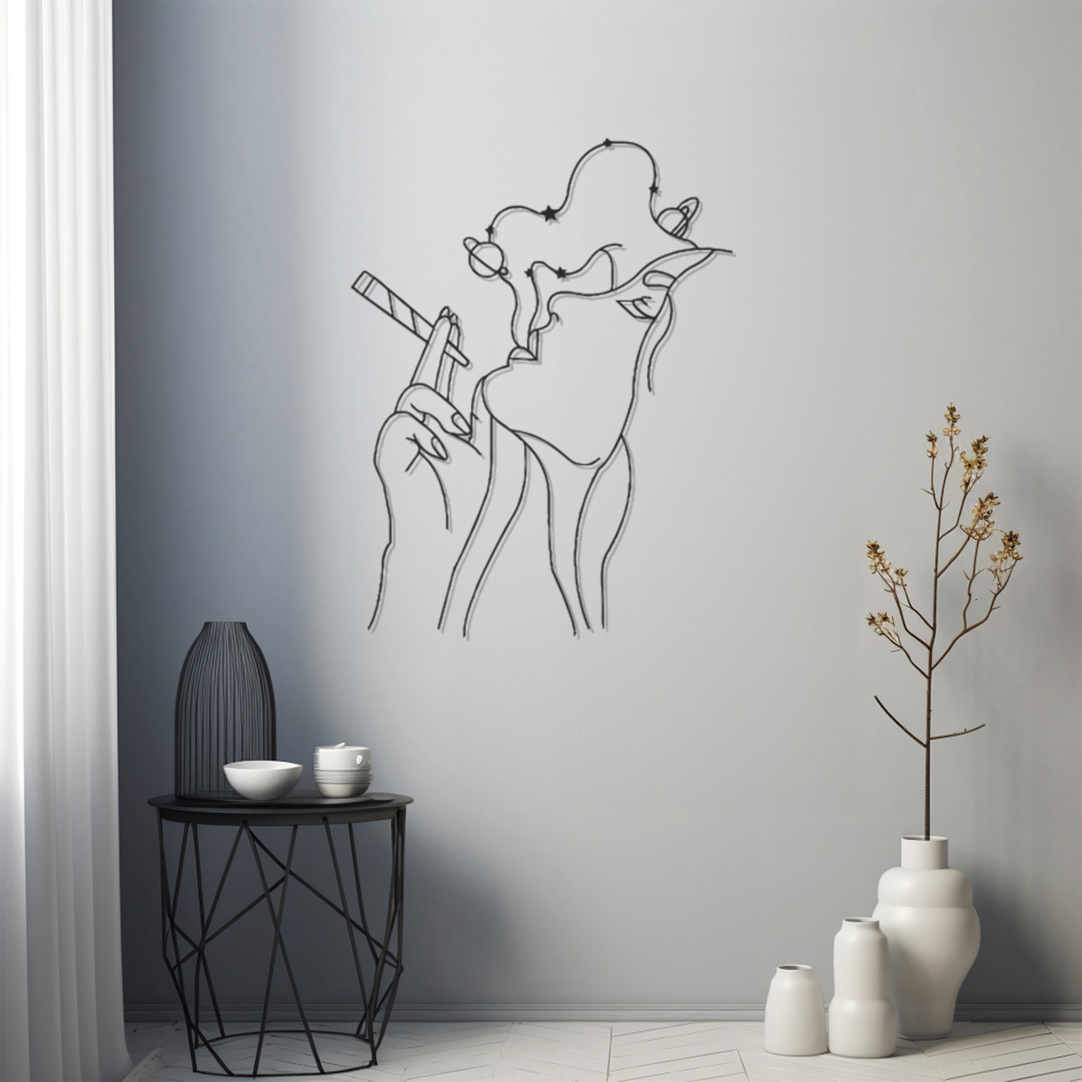 Smoking Woman Silhouette Metal Wall Art Decor