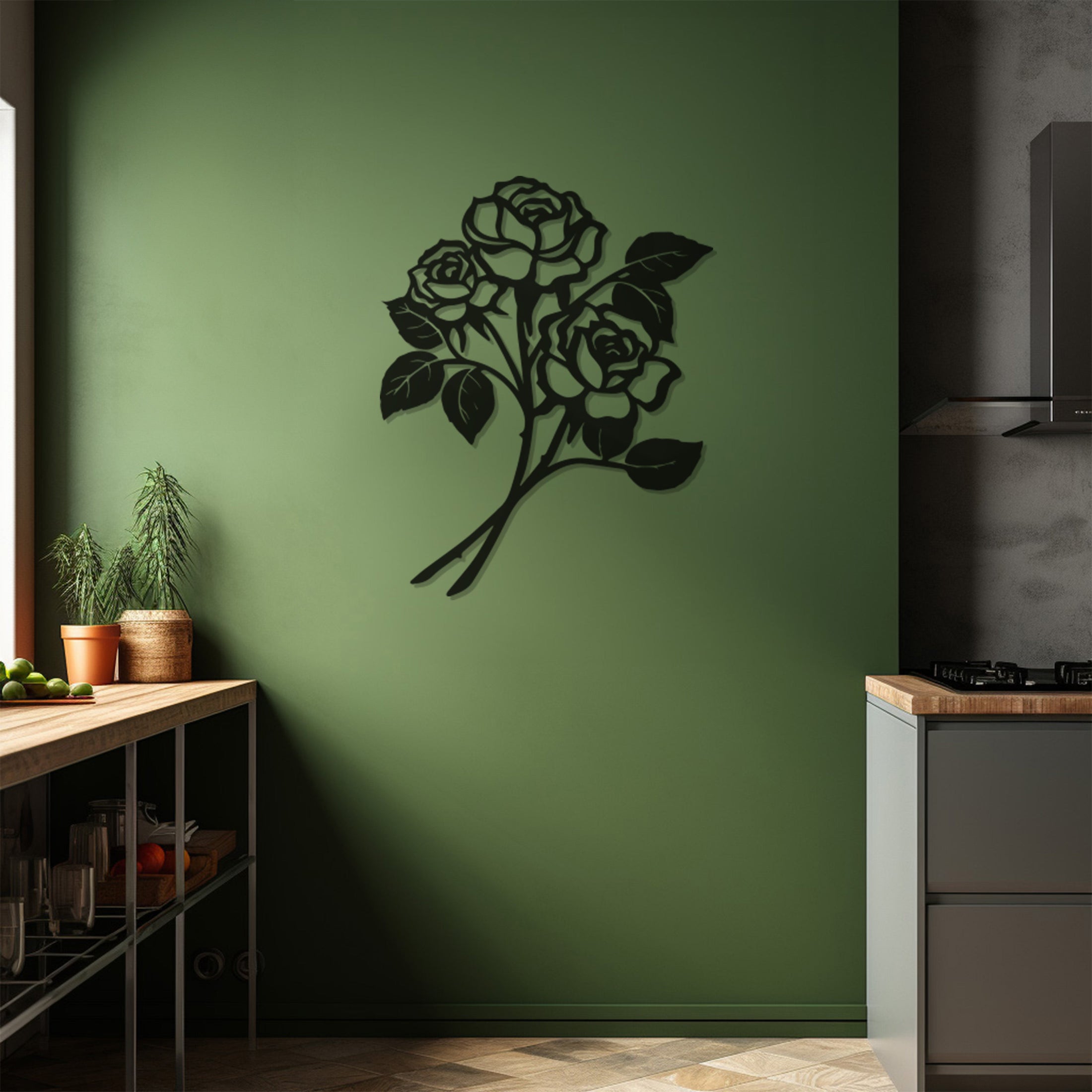 Roses Line Art Metal Wall Art