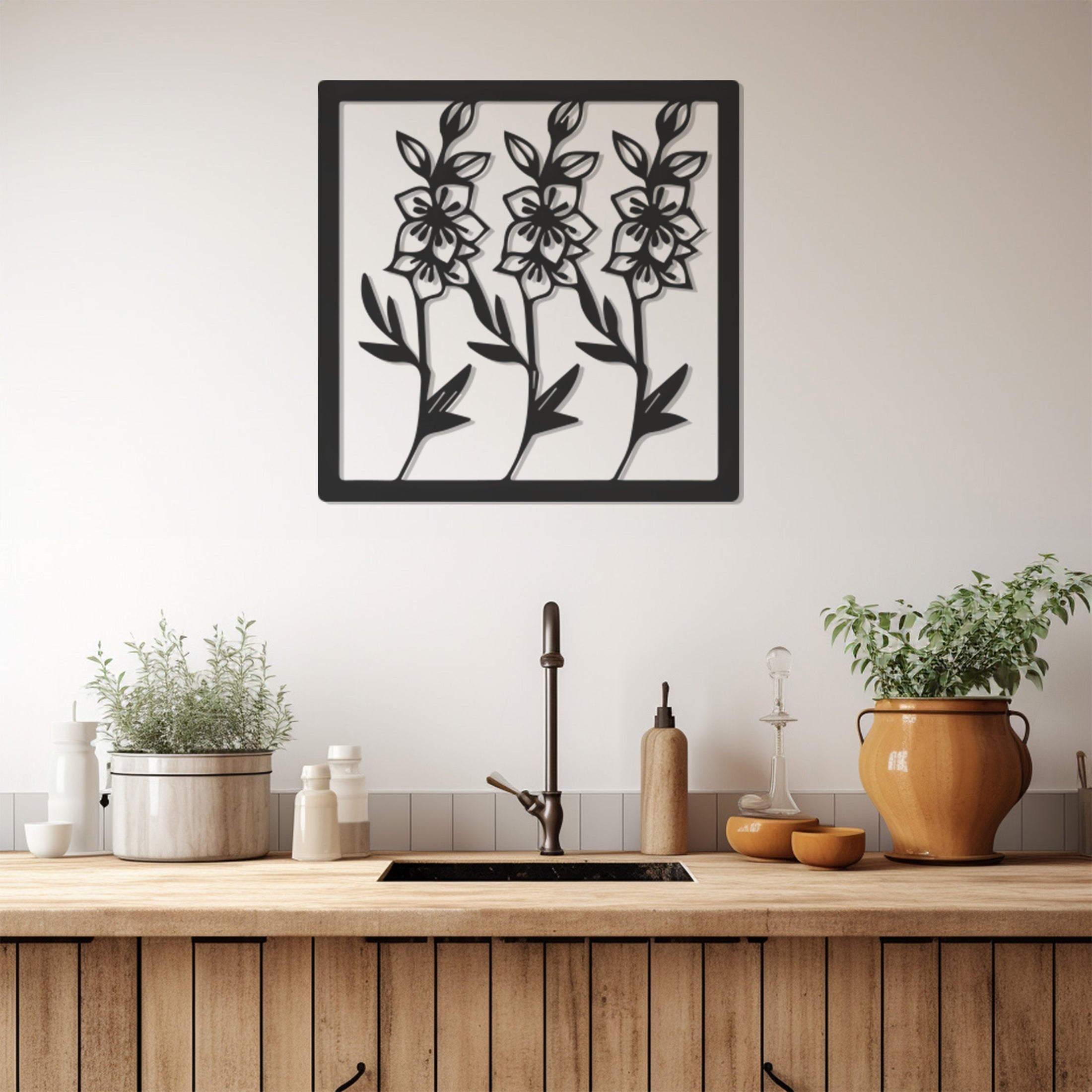 Three Flower Design Metal Wall Art