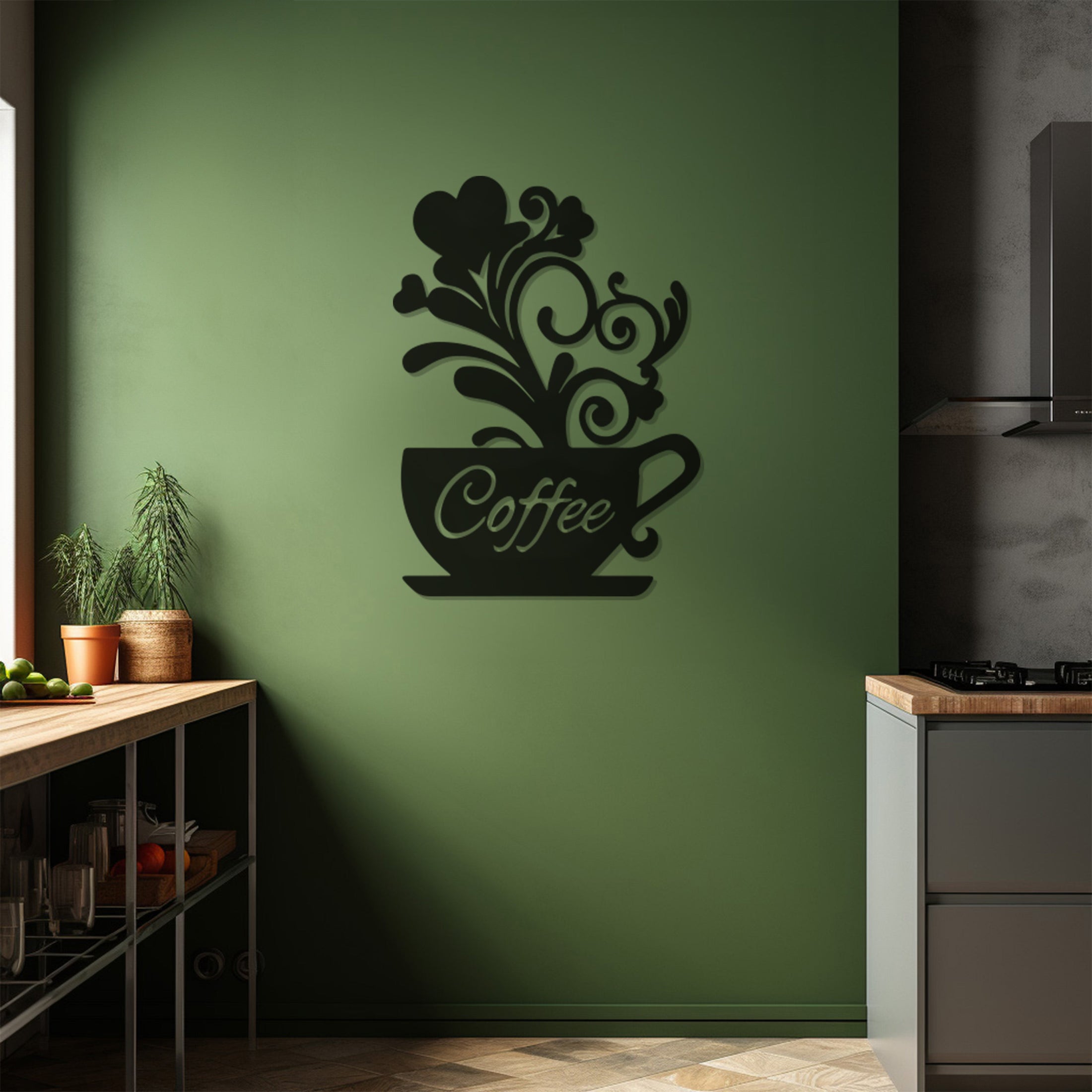 Coffee Lettering Metal Wall Decor In Coffee Cup