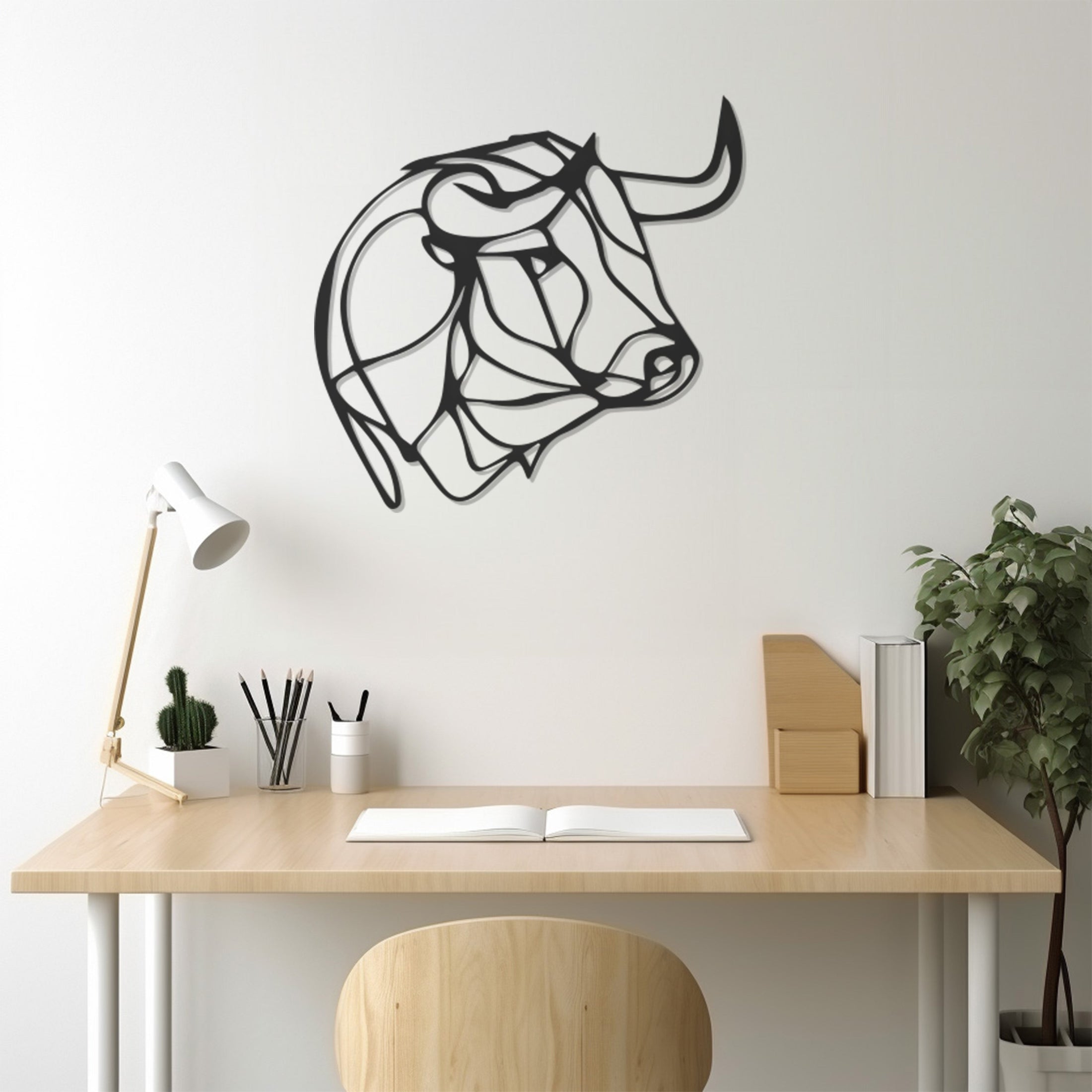 Geometric Bull Figure Line Art Metal Wall Art