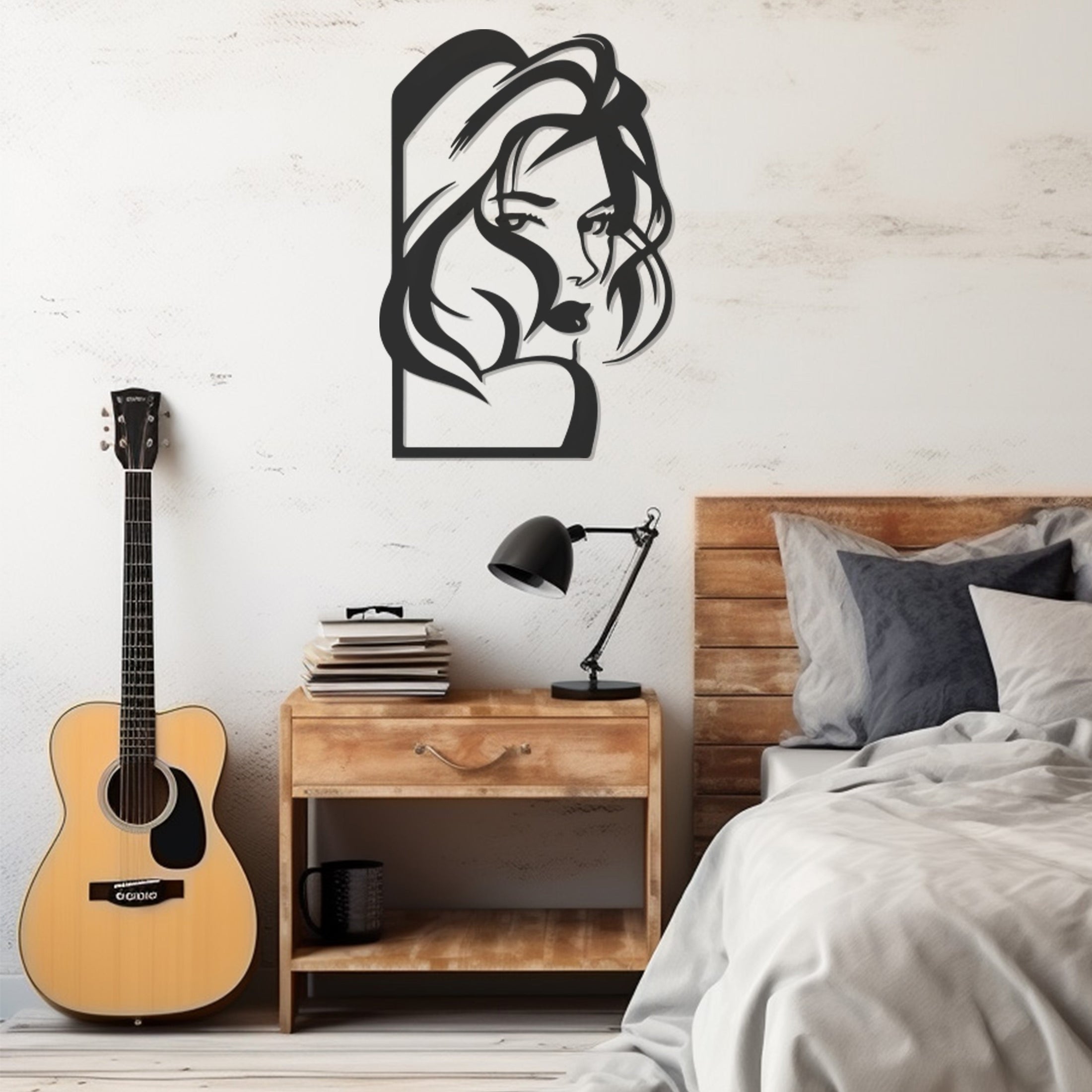 Female Figure With Wavy Hair Metal Wall Art