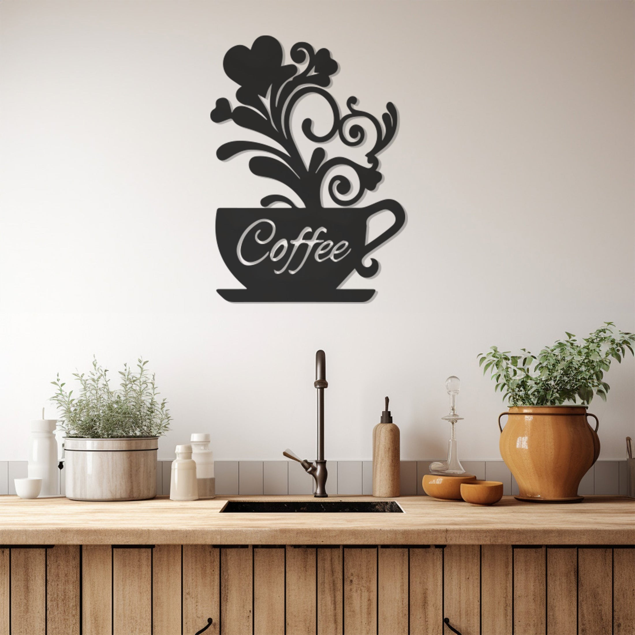 Coffee Lettering Metal Wall Decor In Coffee Cup