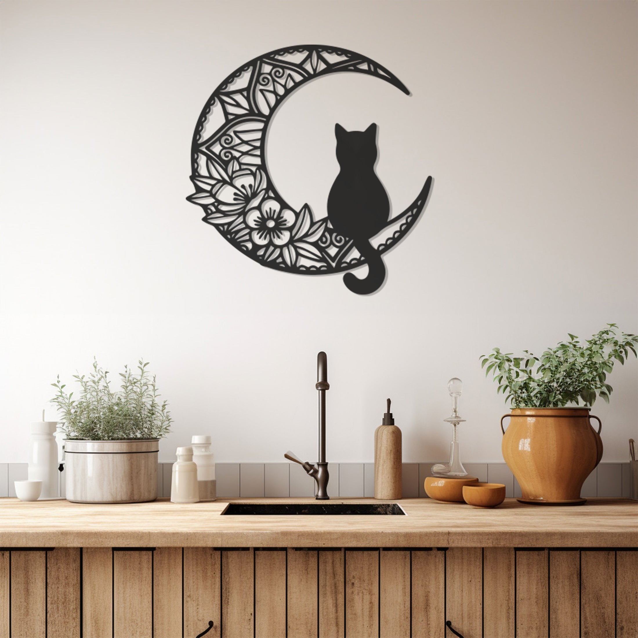 Cat Sitting On The Moon Metal Wall Art Decor