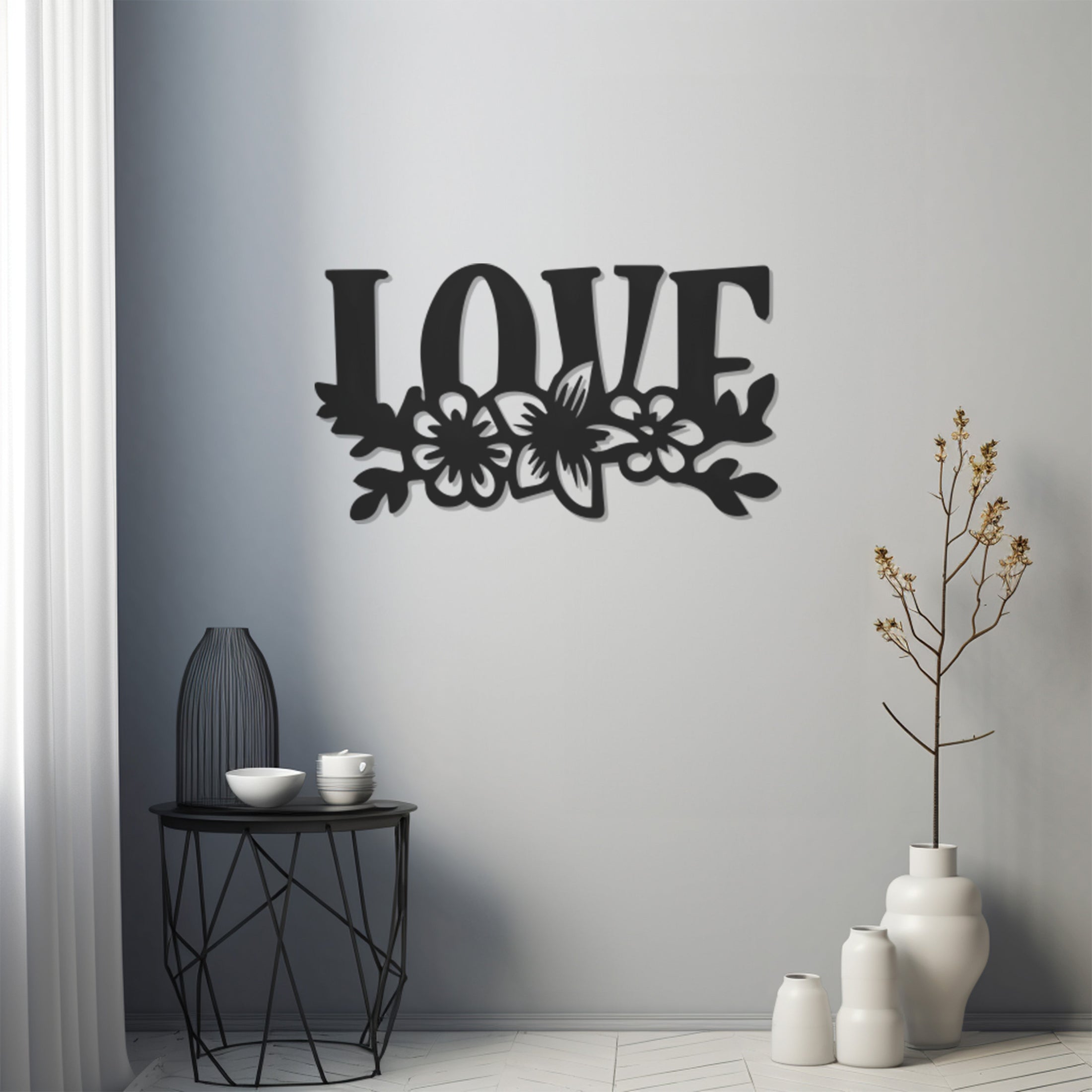 Love Lettering Metal Wall Decor With Flowers Underneath