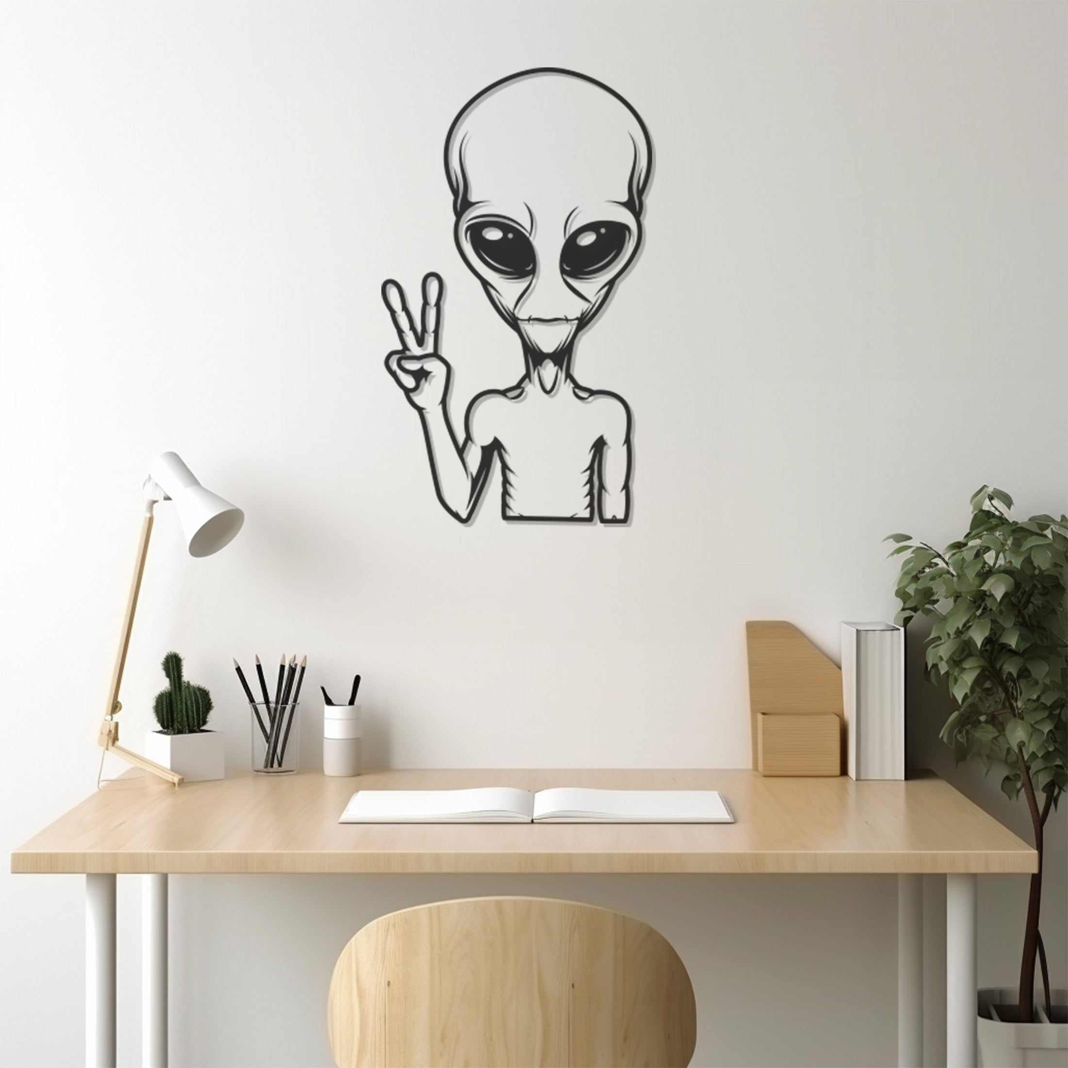 Making Peace Sign Alien Metal Wall Art