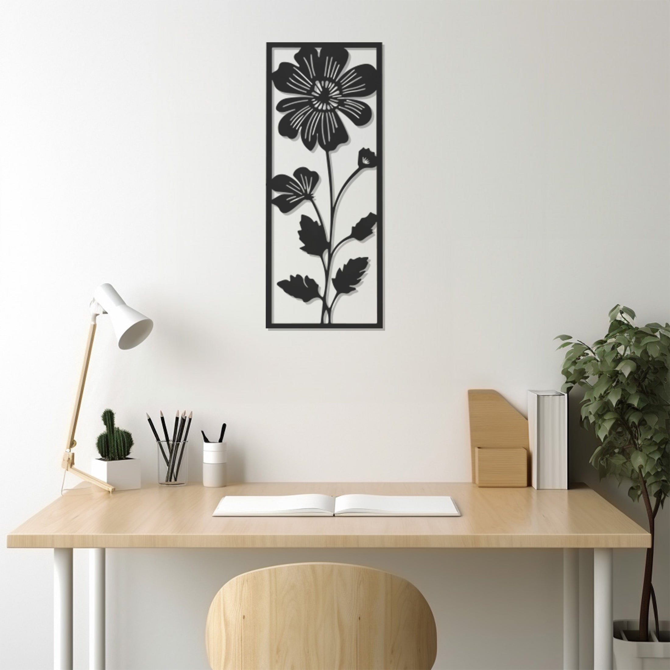 Silhouette Of Flower In Frame Metal Wall Art Decor