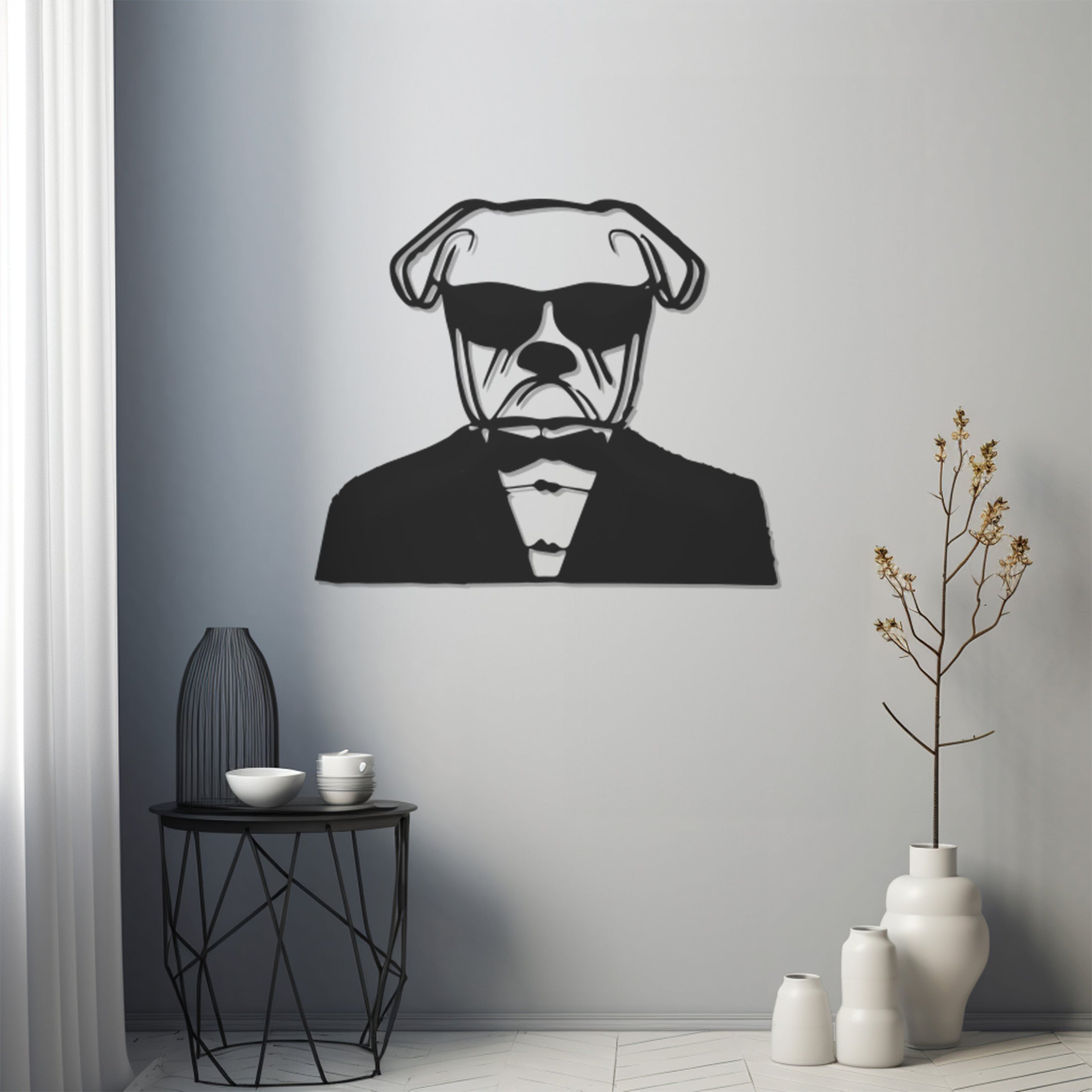 With Suit Dog In Glasses And Suit Metal Wall Art