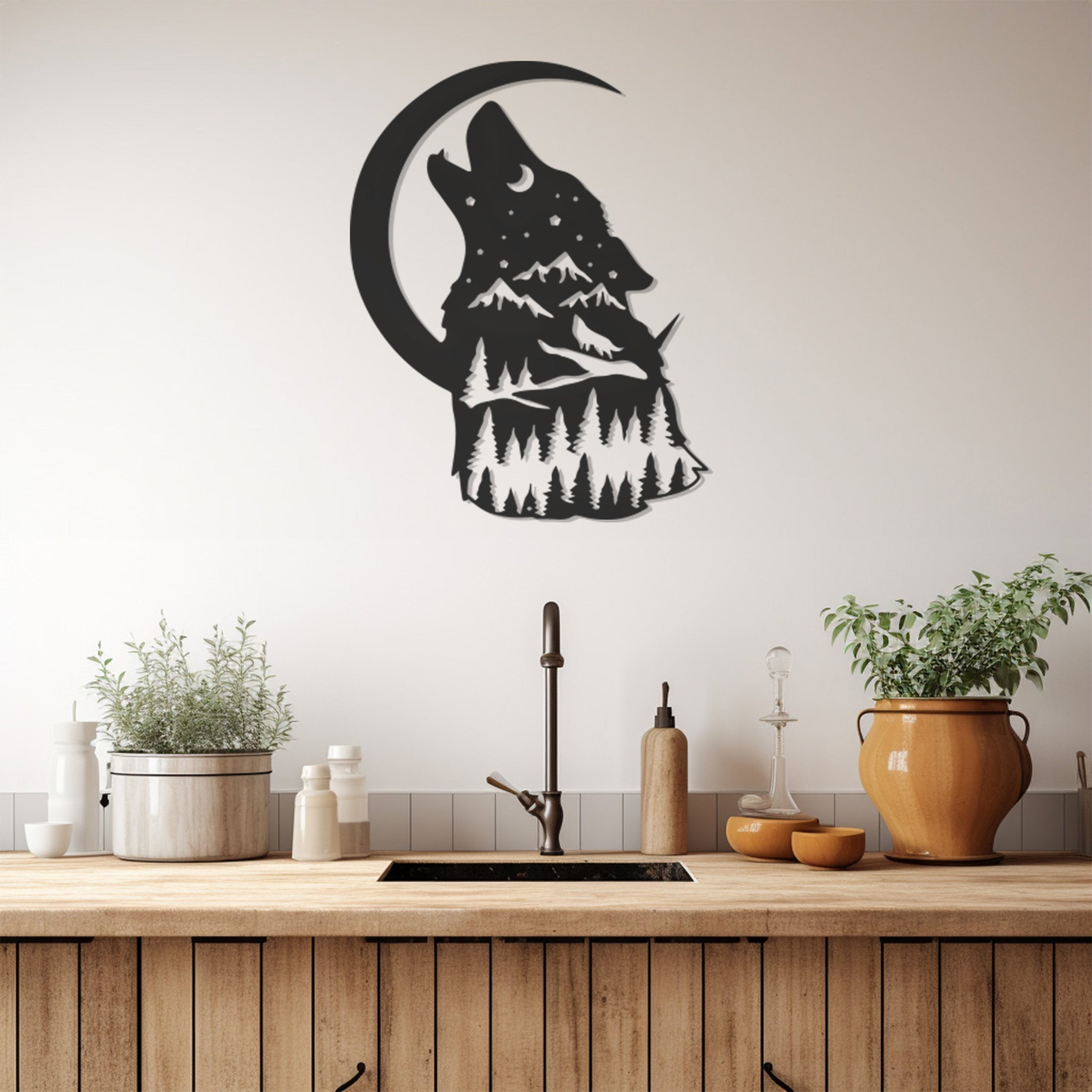 Wolf Howling At The Moon Metal Wall Decor