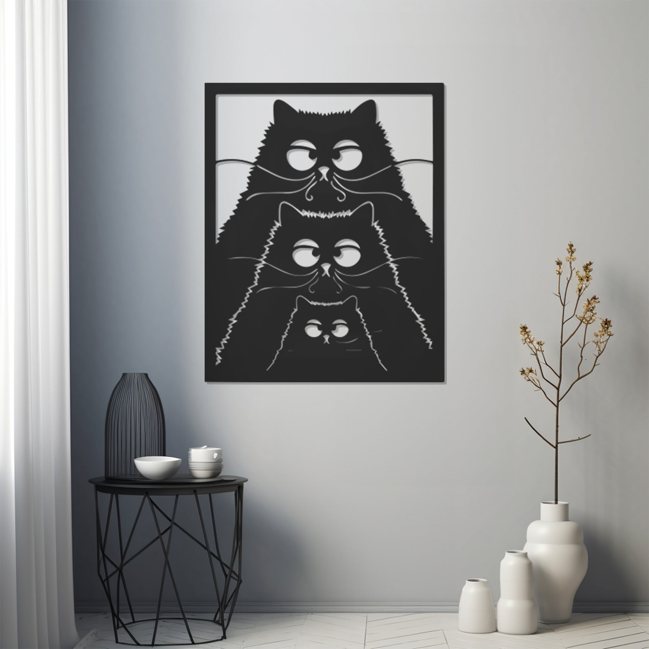 Confused Cat Family Metal Wall Art