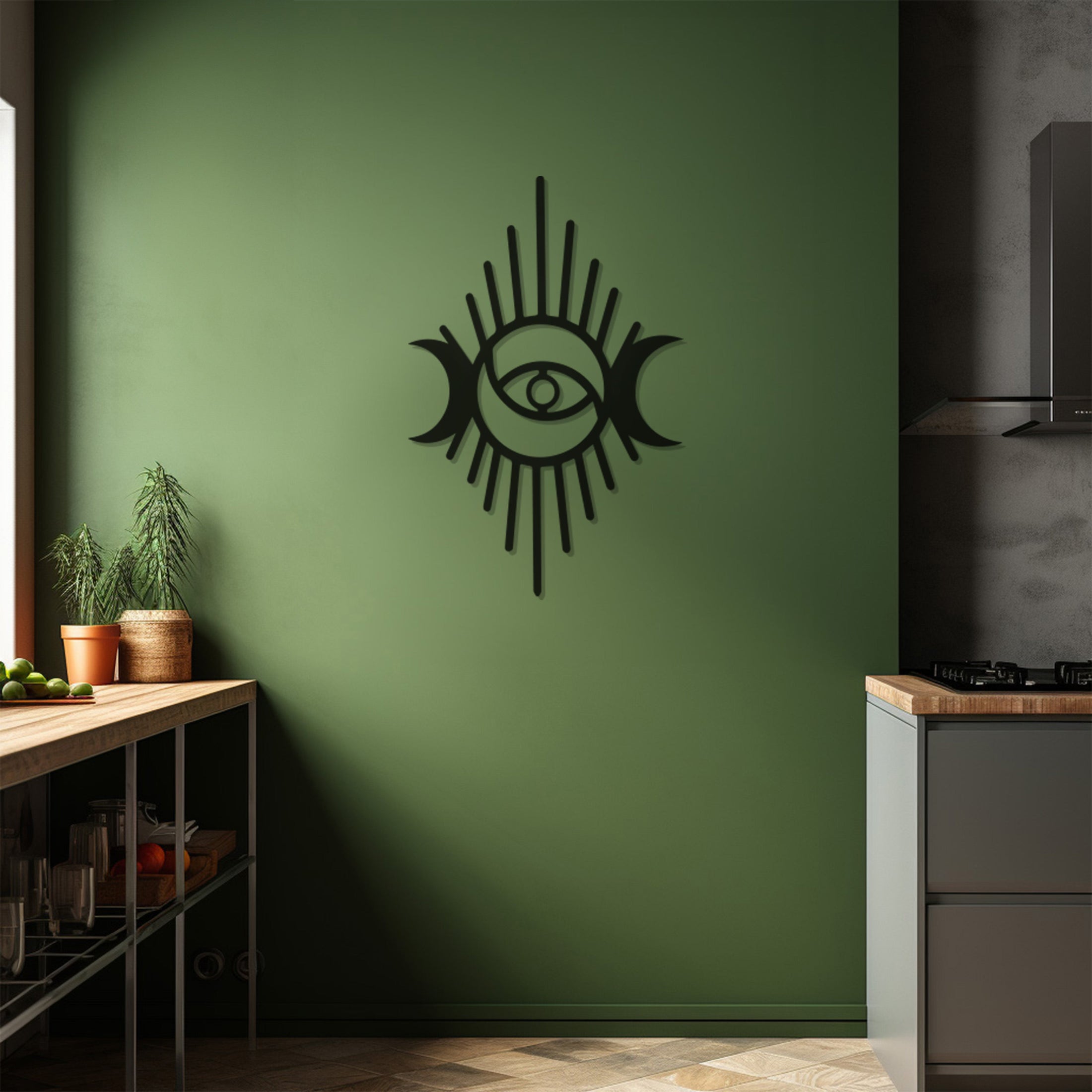 Minimalist Eye And Moon Metal Wall Art