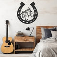 Load image into Gallery viewer, Silhouette Of Two Horses In Horseshoe Metal Wall Decor, Metal Wall art
