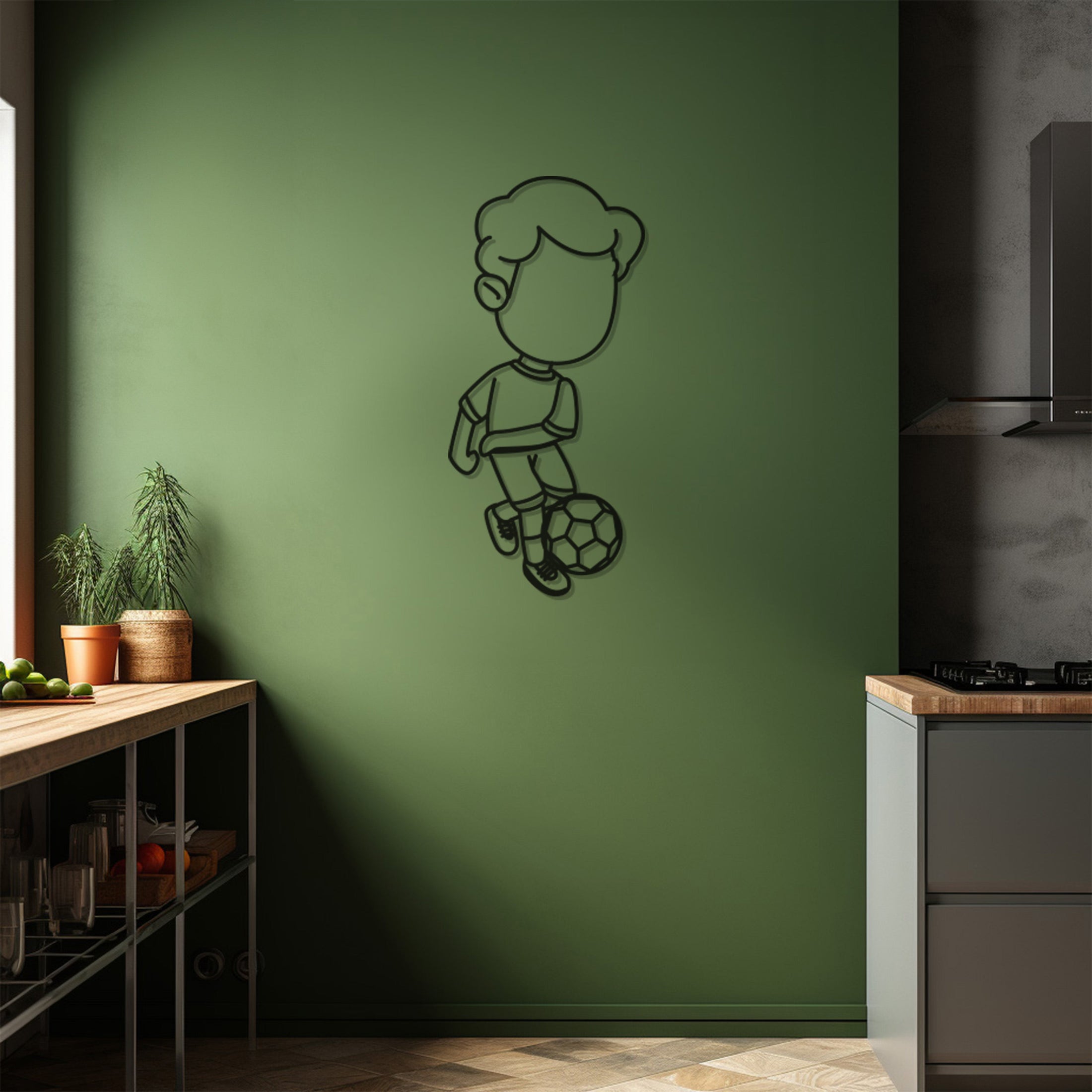 Boy And Football Metal Wall Art