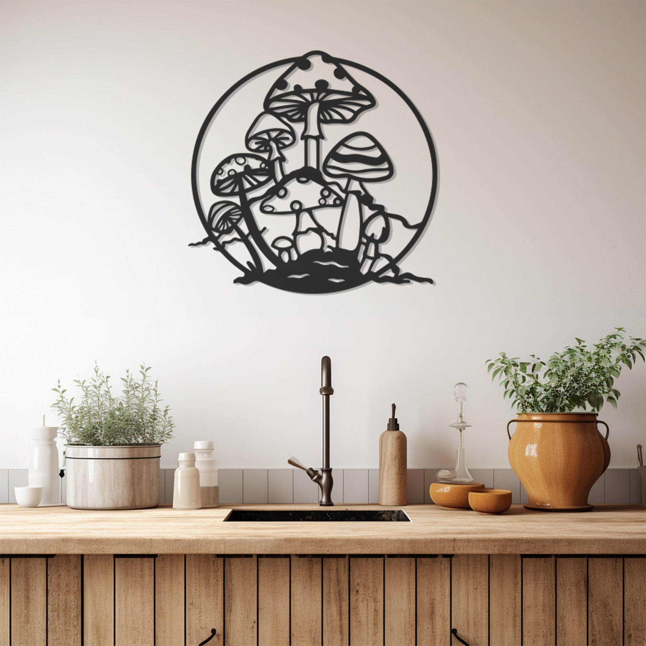 Mushrooms Inside The Circle Metal Wall Decor