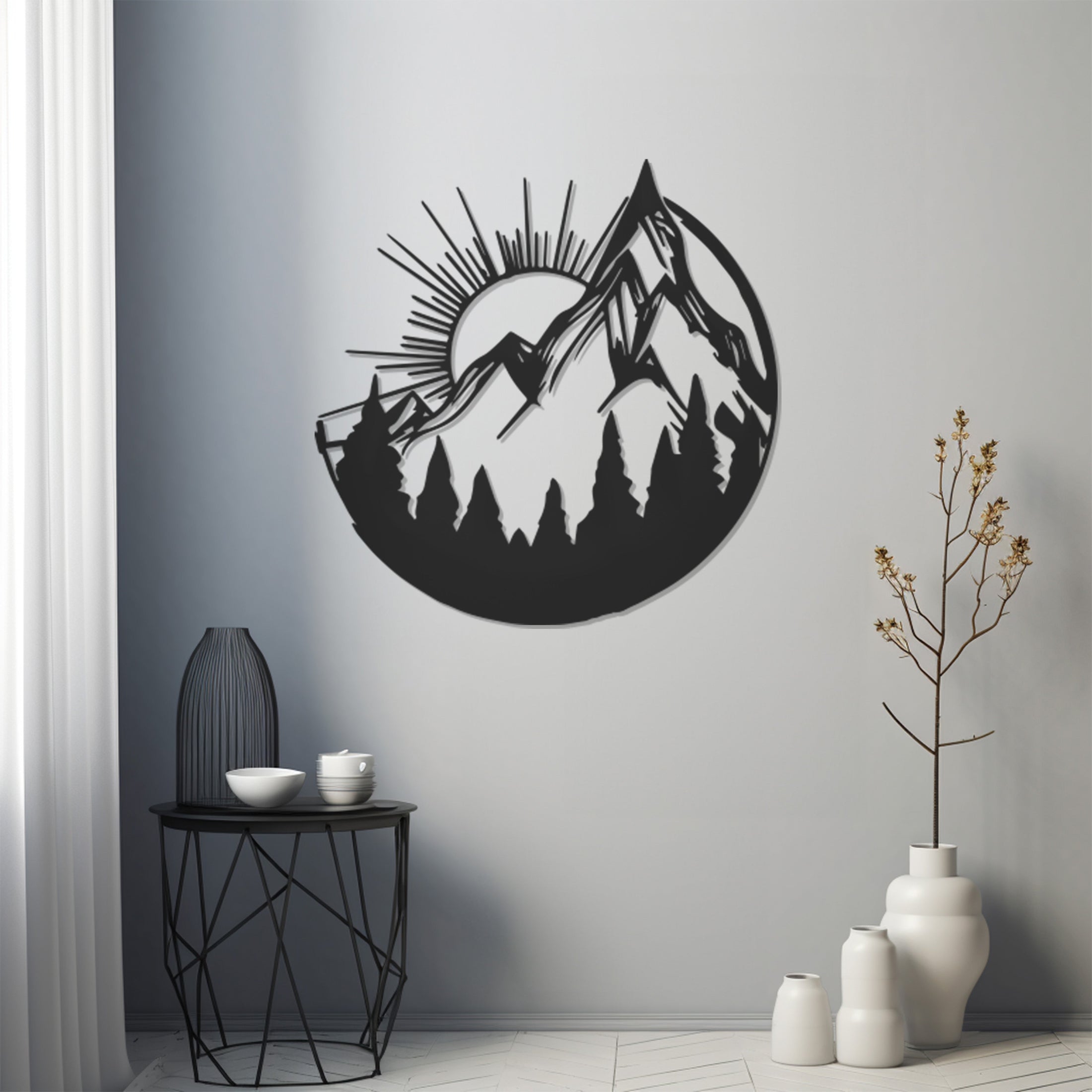 Sun Mountain And Landscape Metal Wall Art