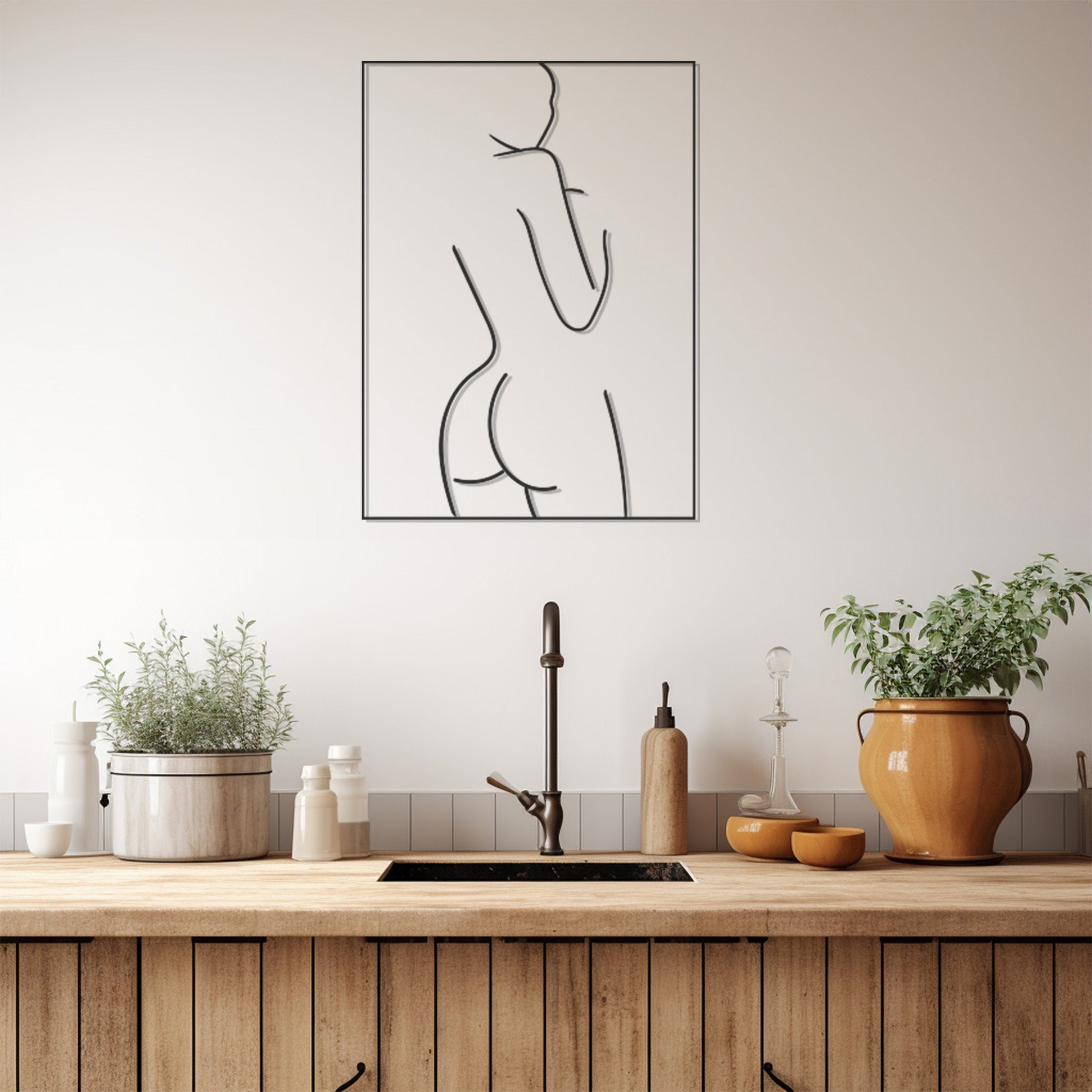 Undressing Female Figure Line Art Metal Wall Art