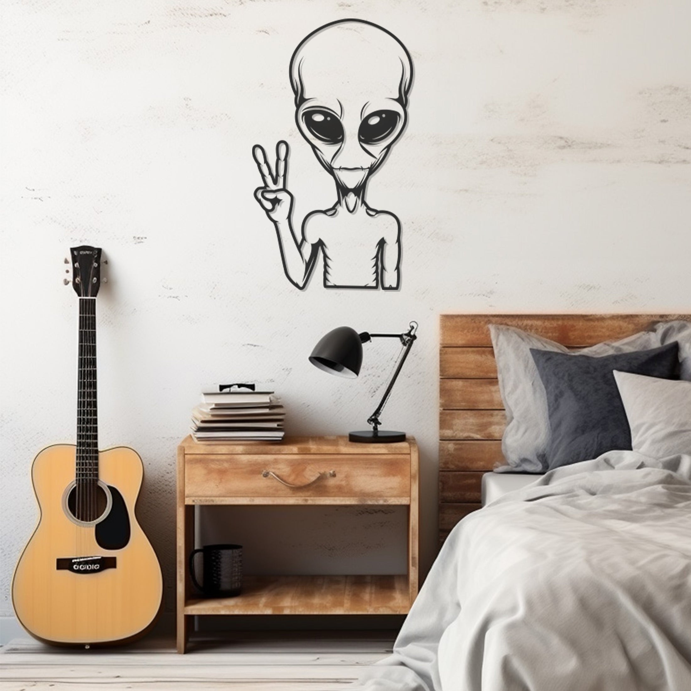 Making Peace Sign Alien Metal Wall Art