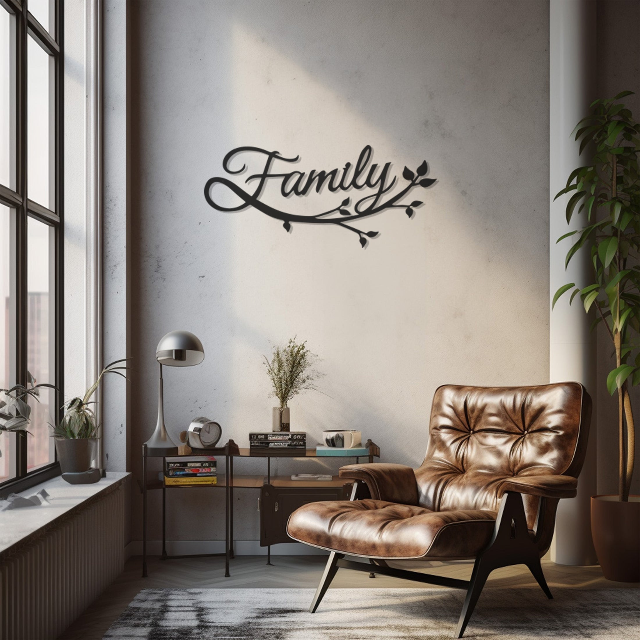 Metal Wall Decor With Famliy On A Tree Branch, Metal Wall art