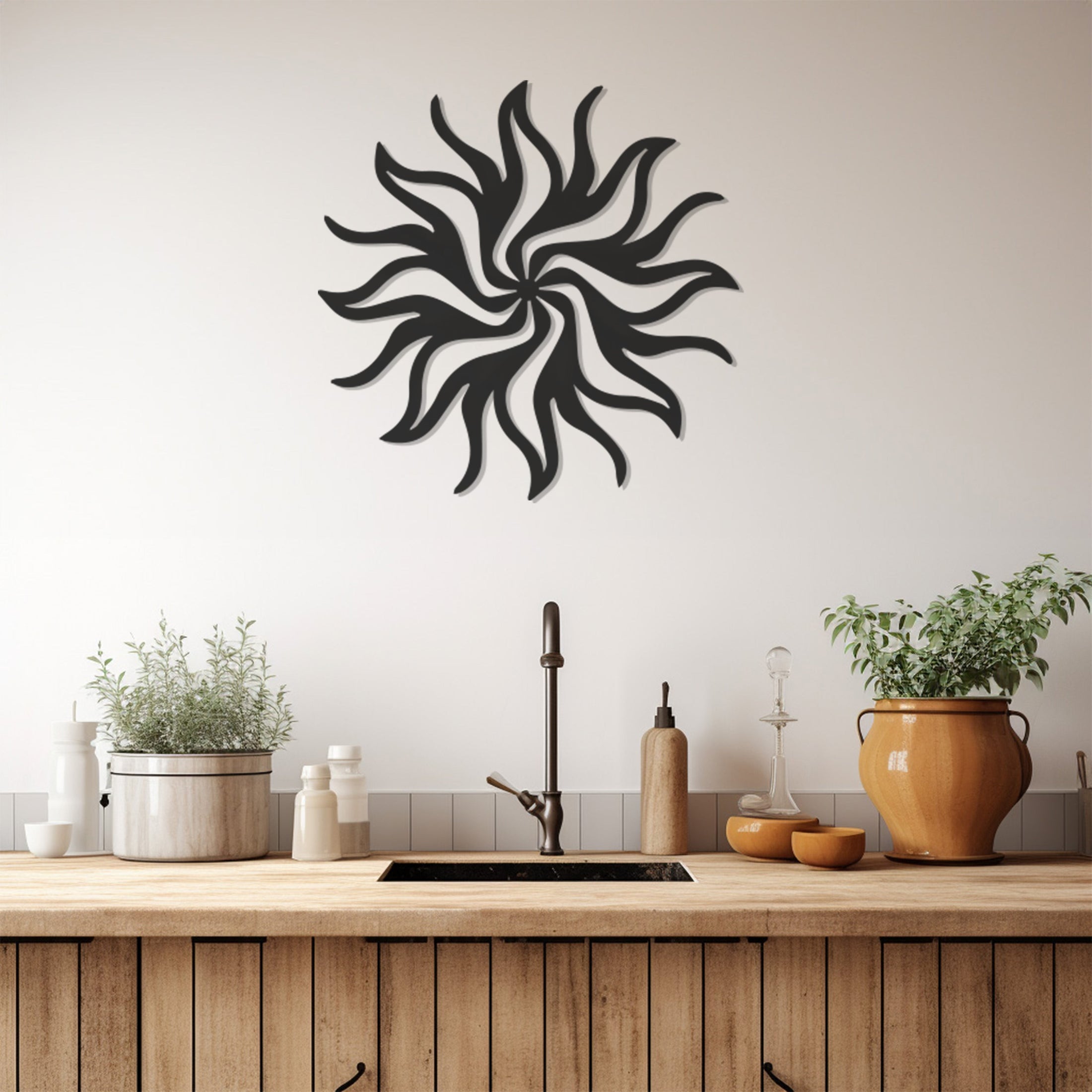 Solar Metal Wall Art Decor With Geometric Pattern