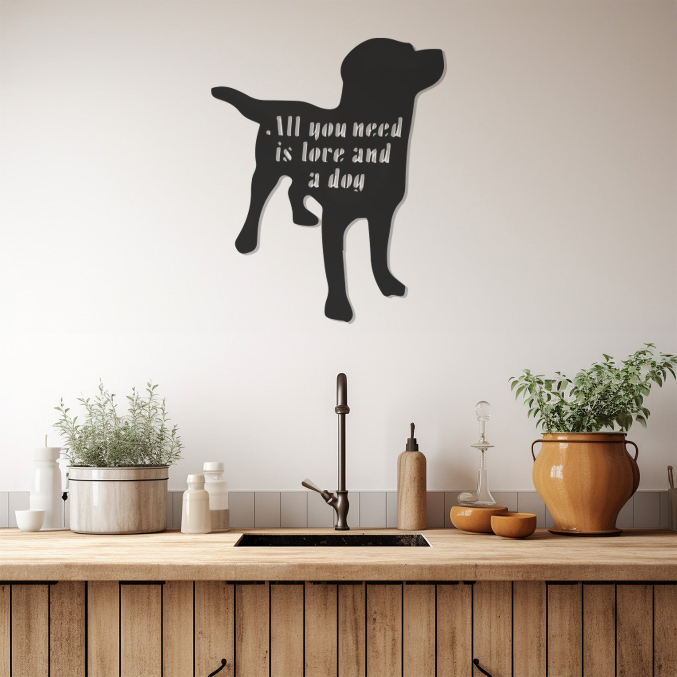 Emtal Wall Decor With Silhouette Of A Dog With The Inscription All You Need Is Lore And A Dog