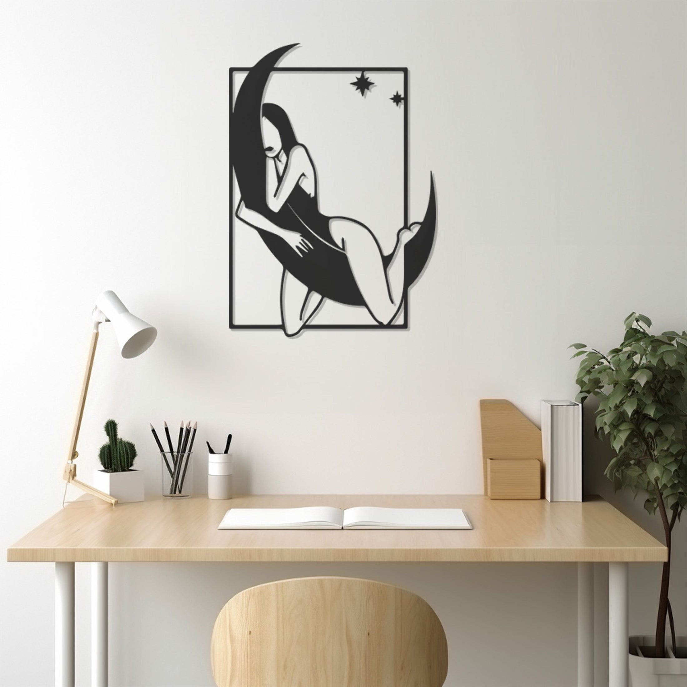 Silhouette Of Woman Sleeping On The Moon Metal Wall Art