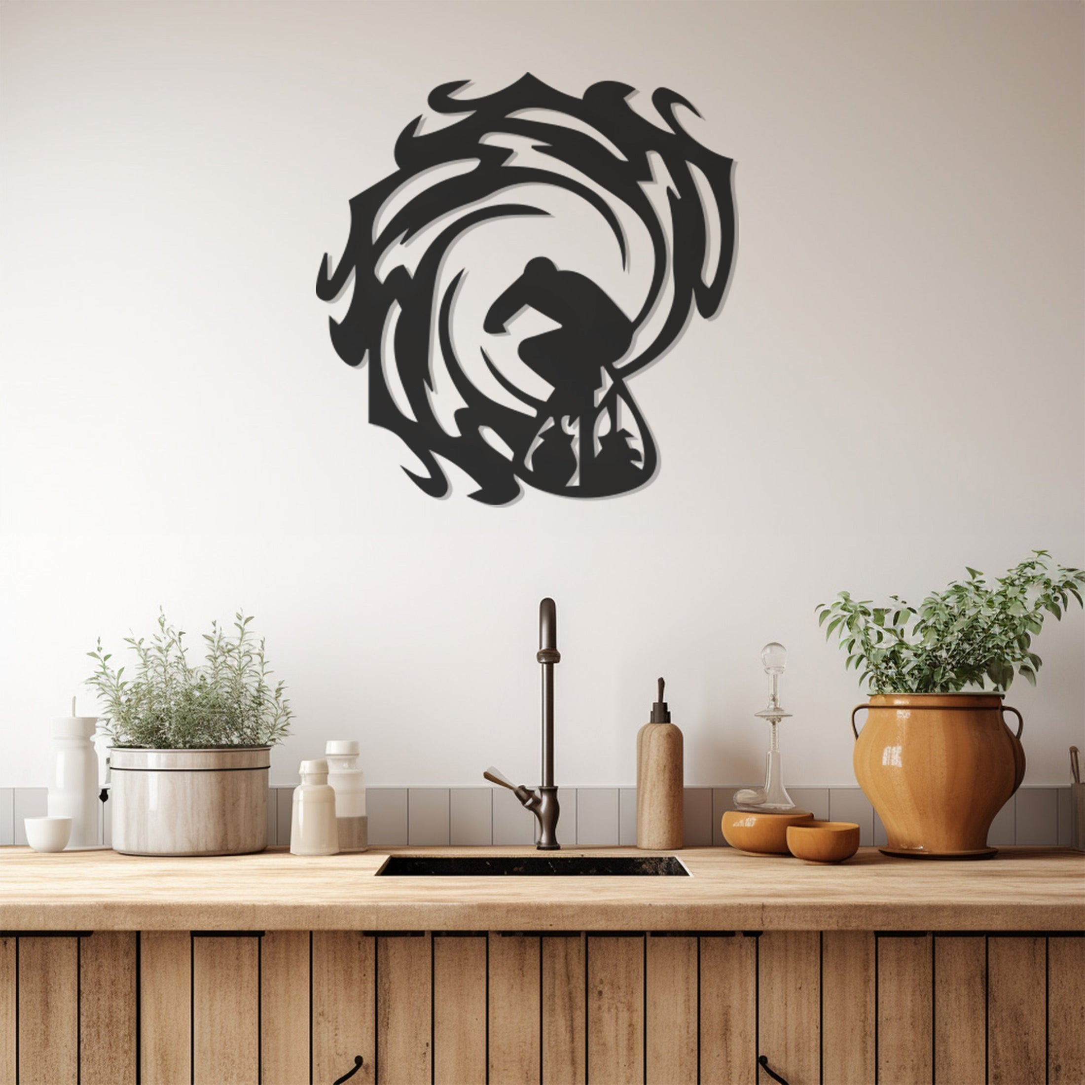 Human Silhouette Metal Wall Decor Surfing The Waves