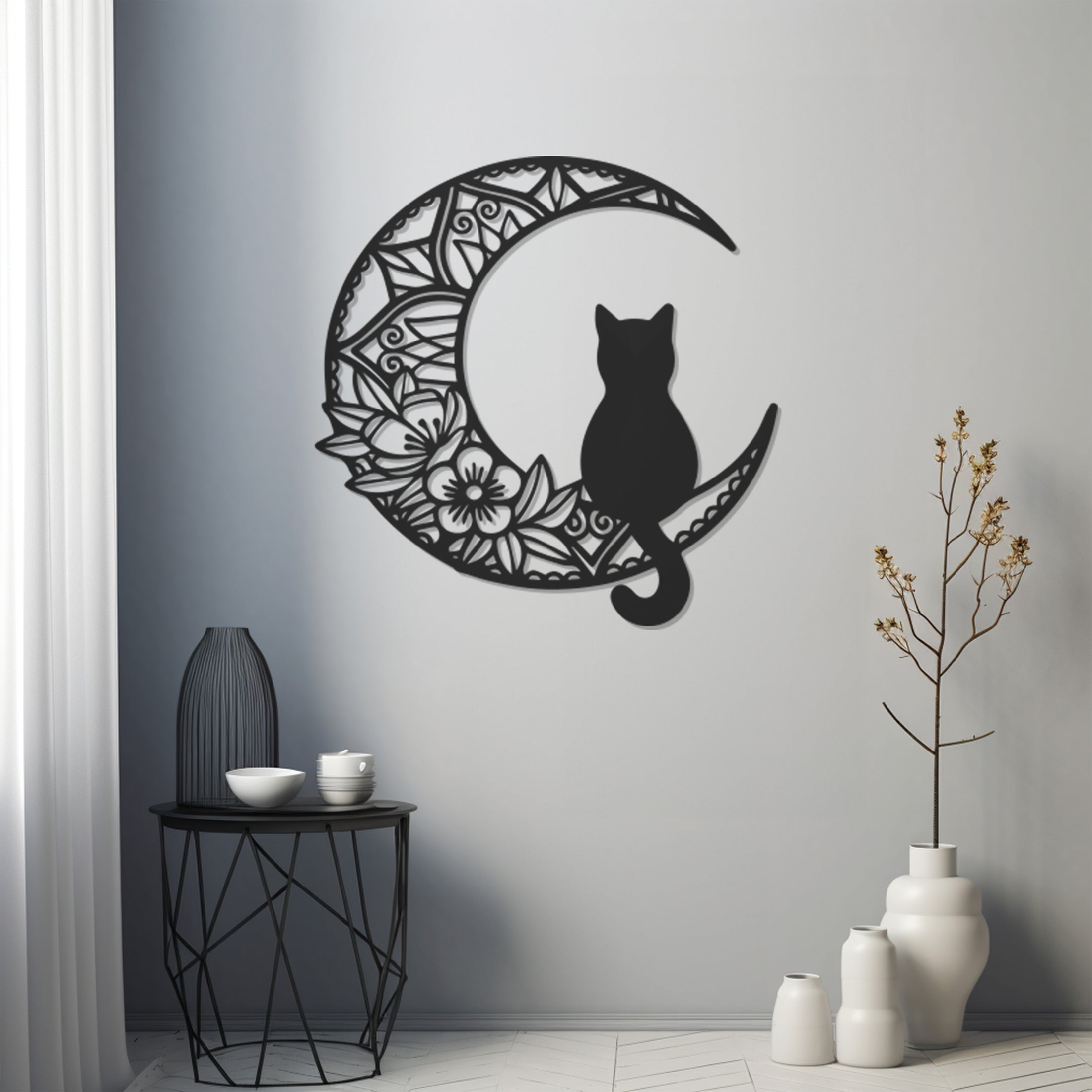 Cat Sitting On The Moon Metal Wall Art Decor