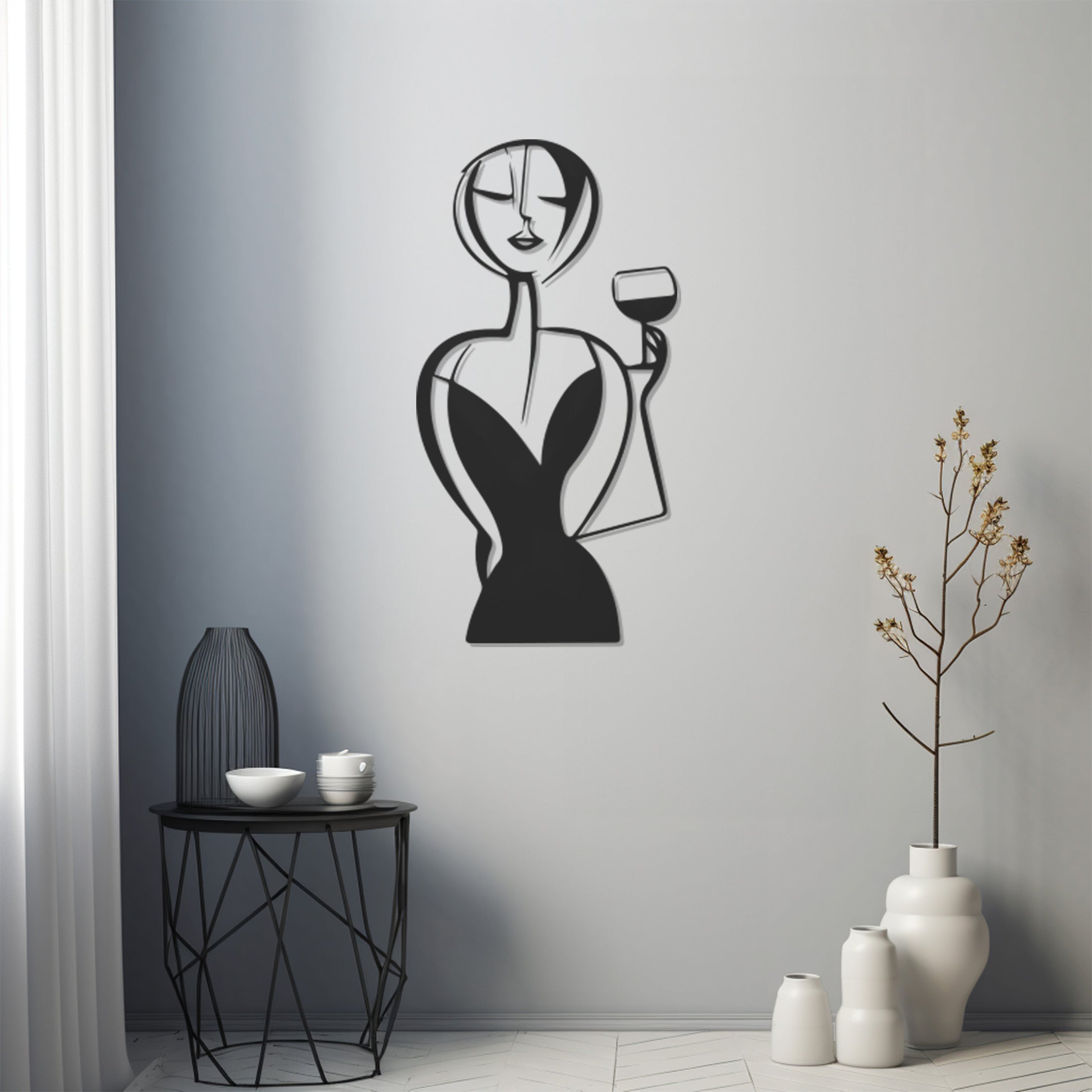 Female Figure Drinking Wine Metal Wall Art