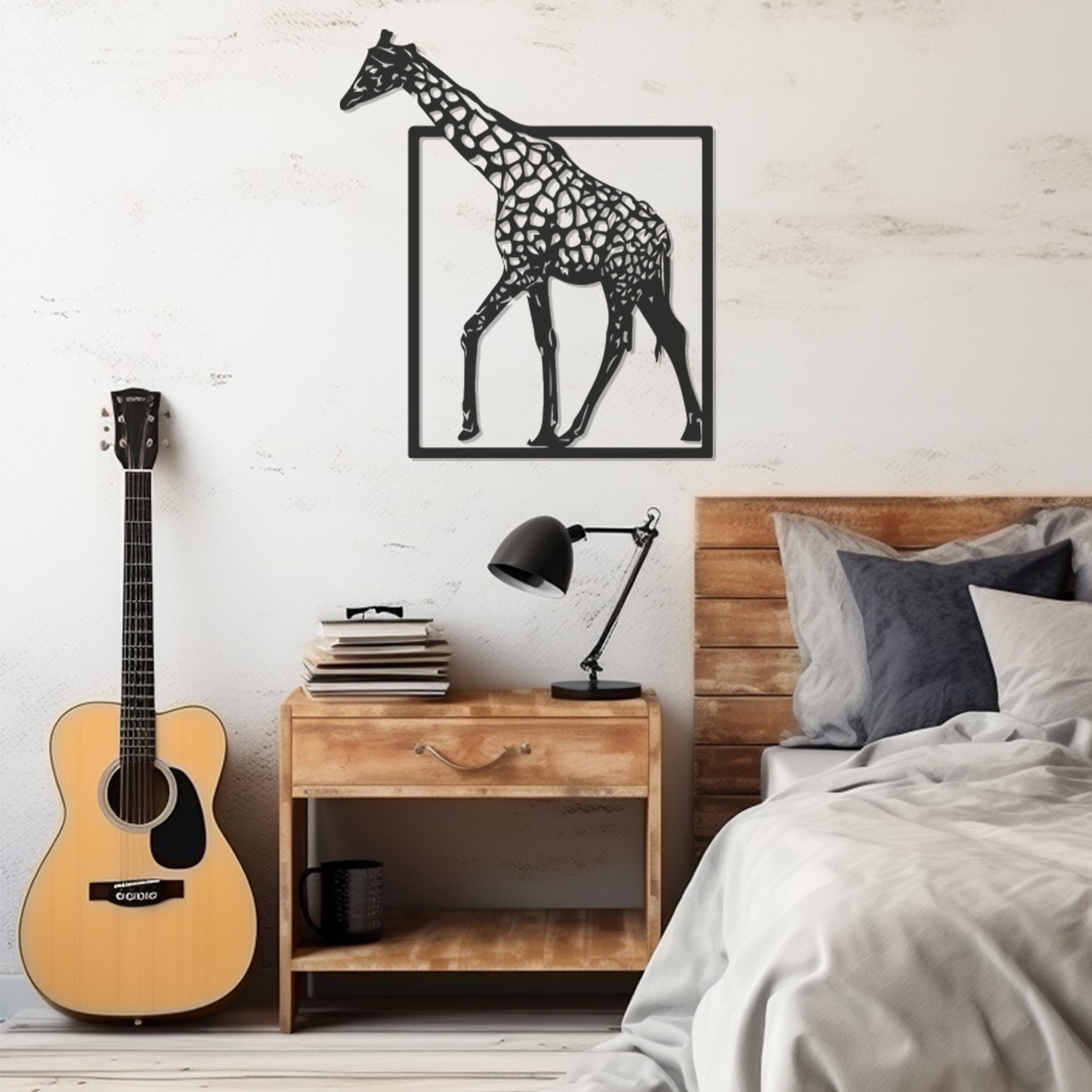 Giraffe Figure Coming Out Of The Frame Metal Wall Art