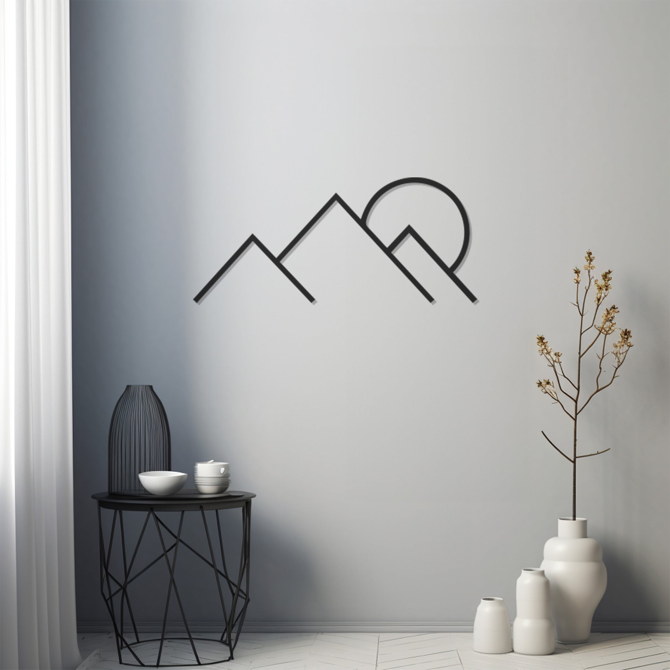 Mountain Sunmetal Wall Art Line Art