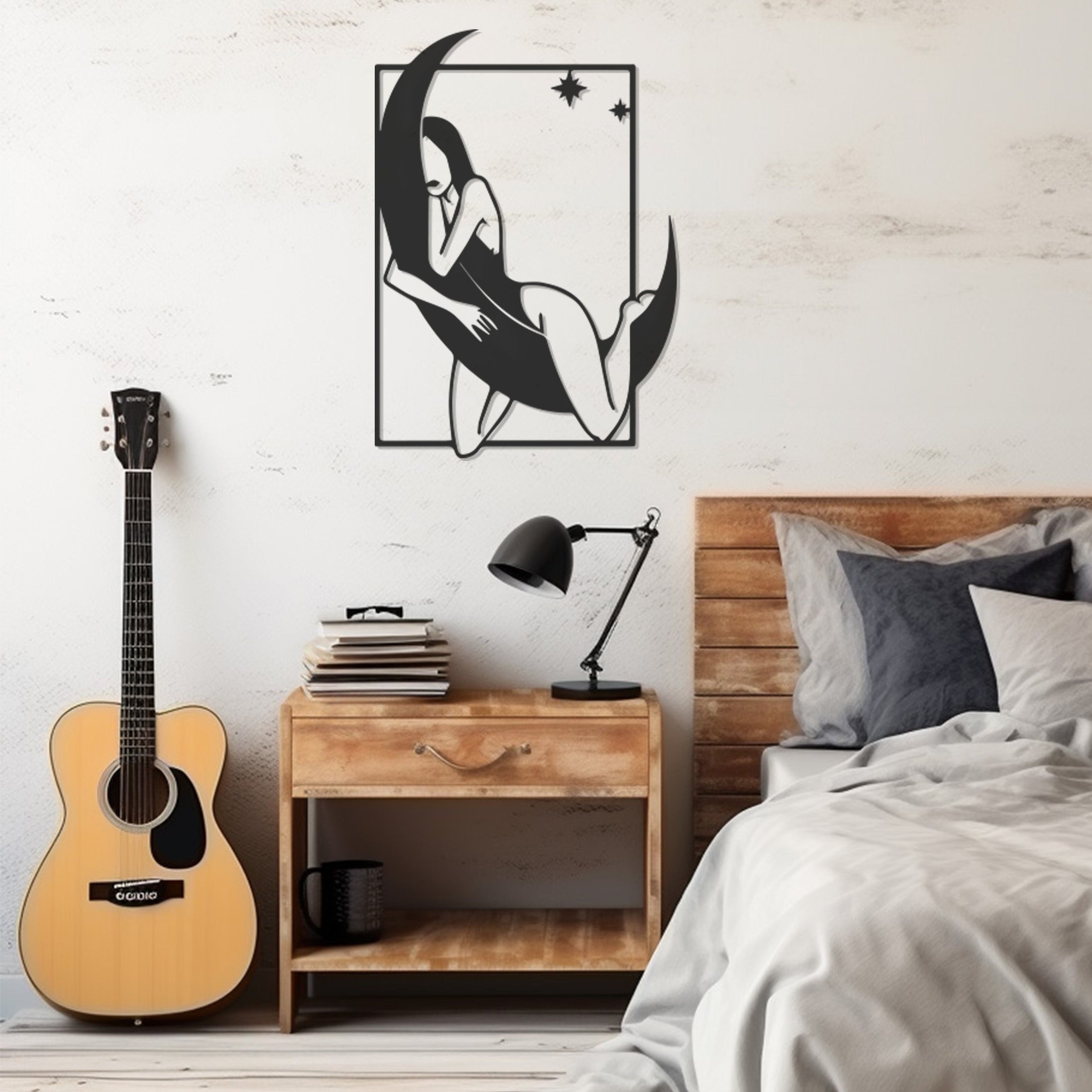 Silhouette Of Woman Sleeping On The Moon Metal Wall Art