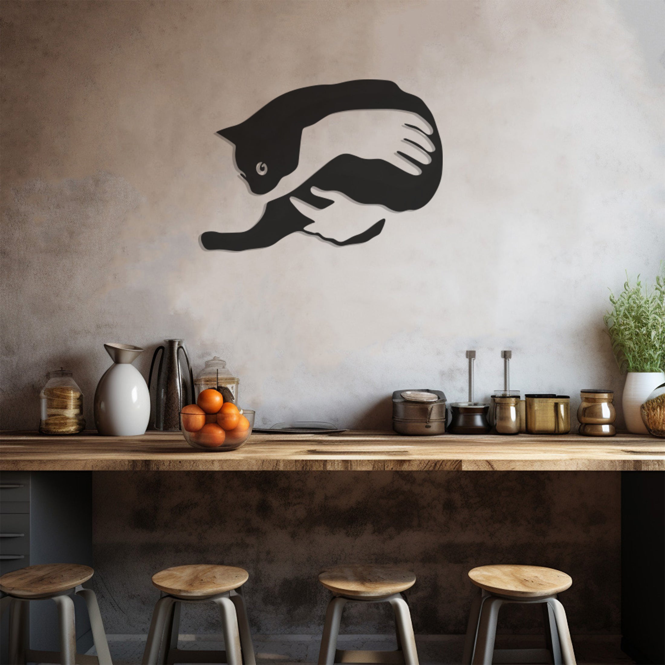 Minimalist Cat And Human Love Metal Wall Art