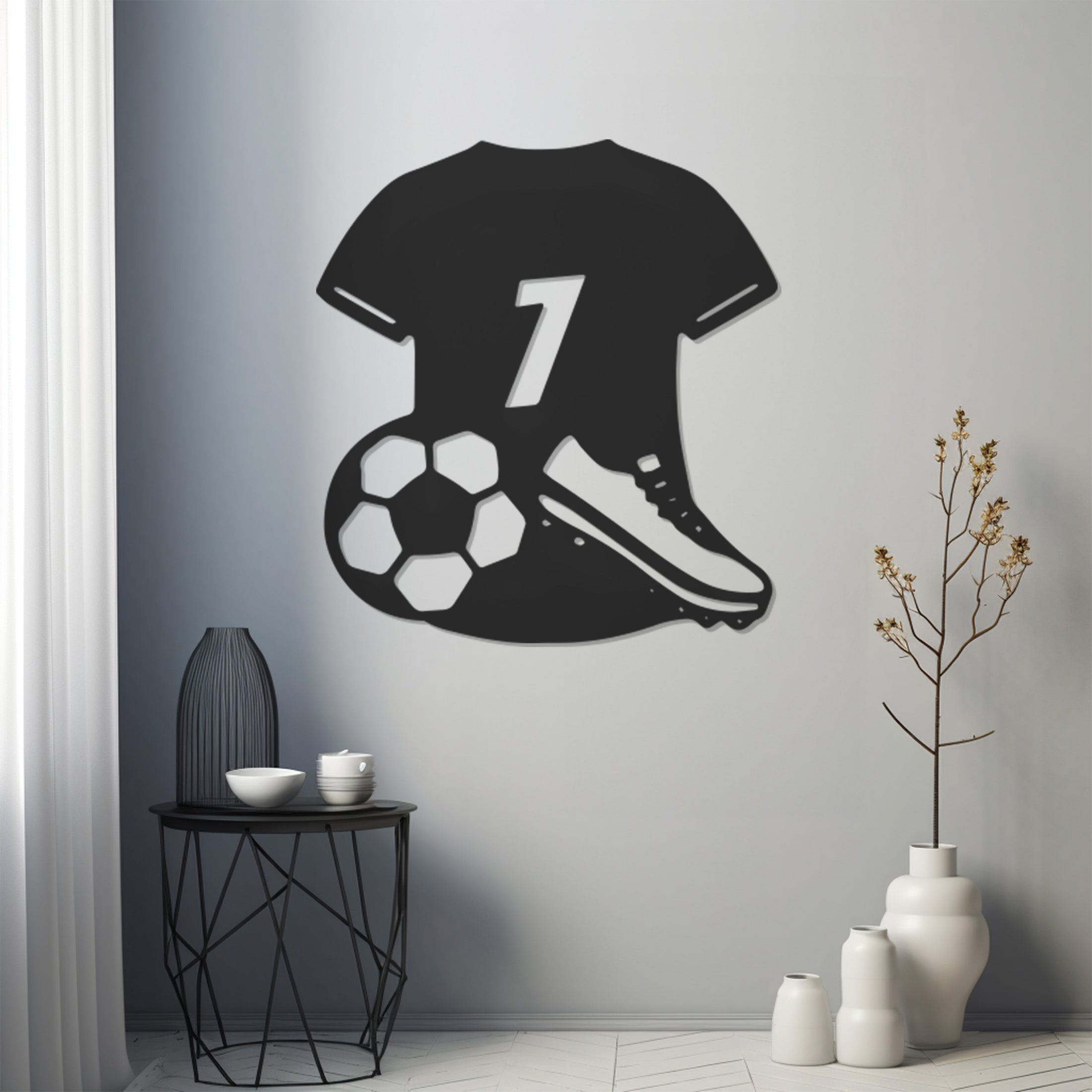 Ronaldo Number 7 Jersey Football Ball And Football Boots Metal Wall Decor