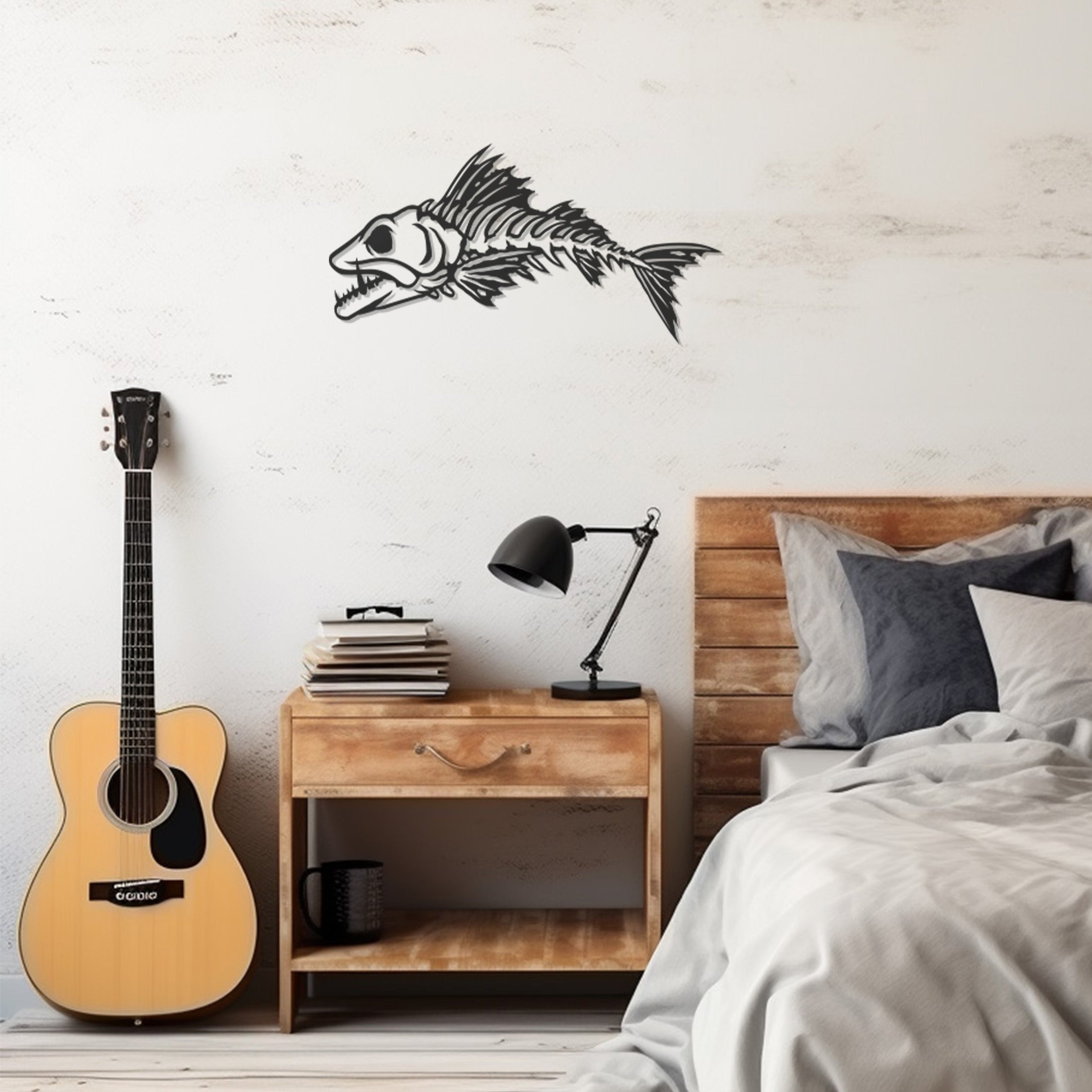 Looking Angry,Fish Skeleton Icon Metal Wall Art